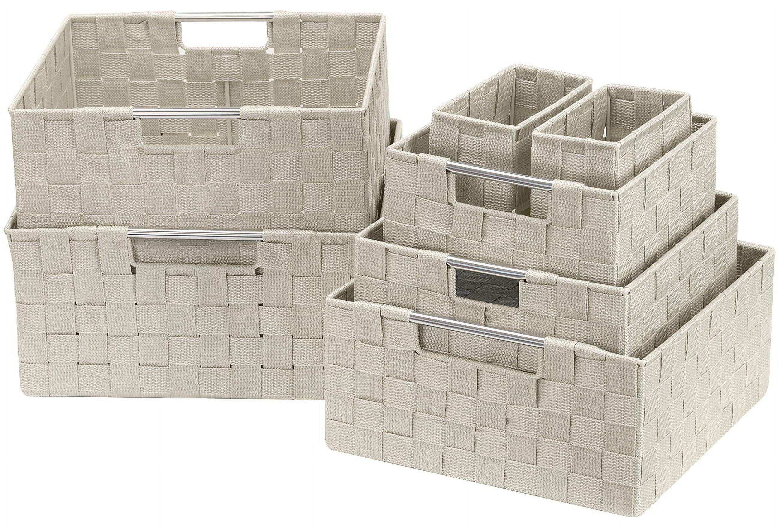Beige Hand-Woven 7-Piece Basket Set for Versatile Organizing