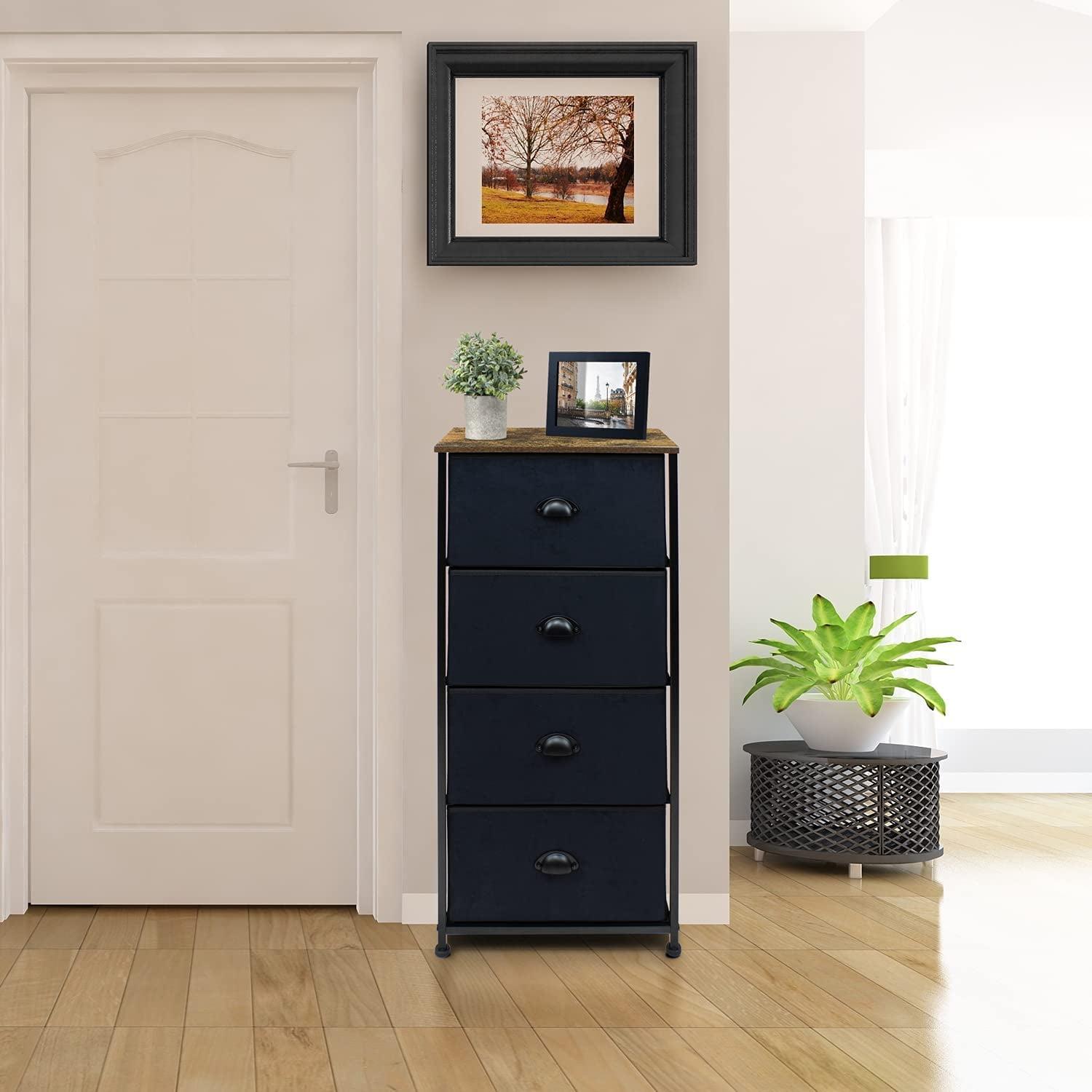 Compact Black 4-Drawer Nursery Dresser with Rustic Wood Top