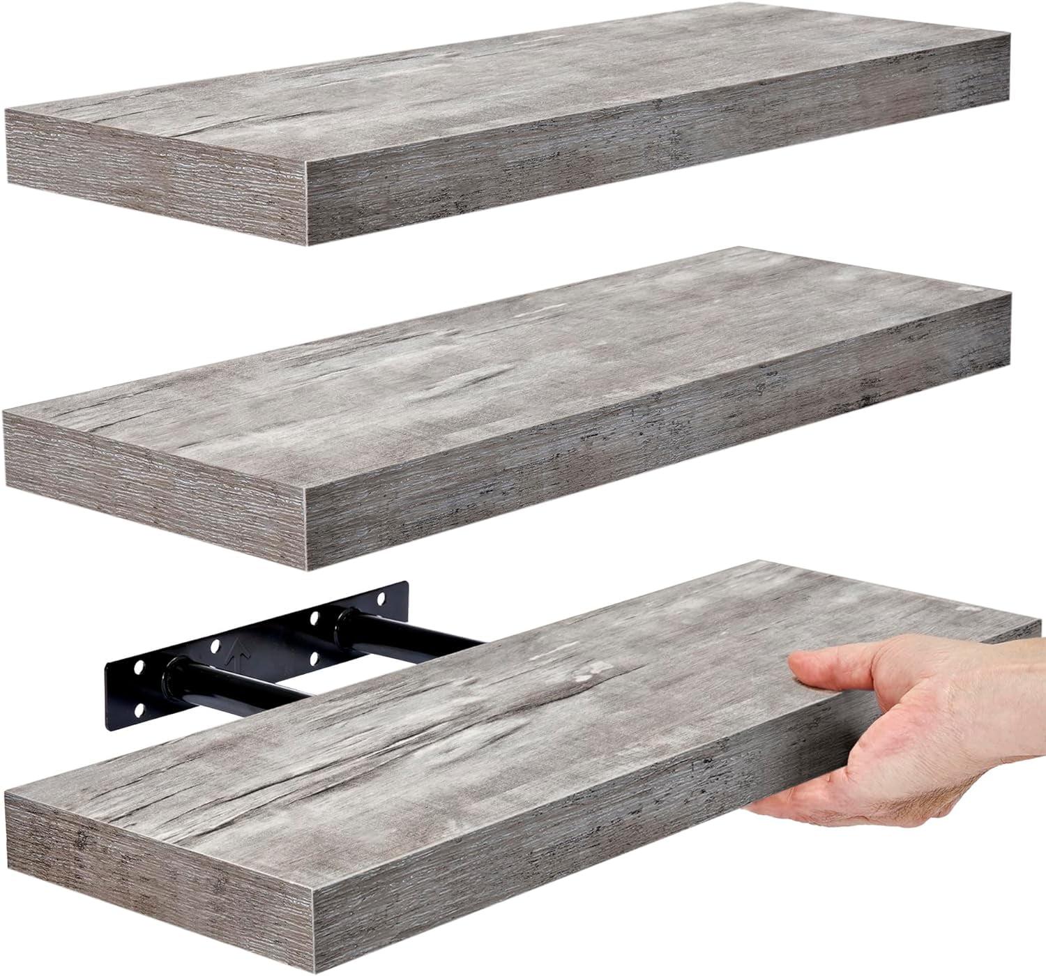 3 Pack 16 Inch Sorbus Rustic Floating Shelves - for Bedroom, Kitchen, Living Room, Office - Floating Shelf for Trophies, Books, Frames, etc