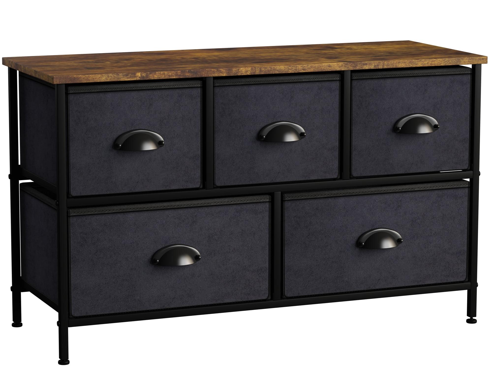 Sorbus Sorbus Dresser with 5 Drawers with Steel Frame, Wood Tops, and Fabric Bins in Black with Wood Top
