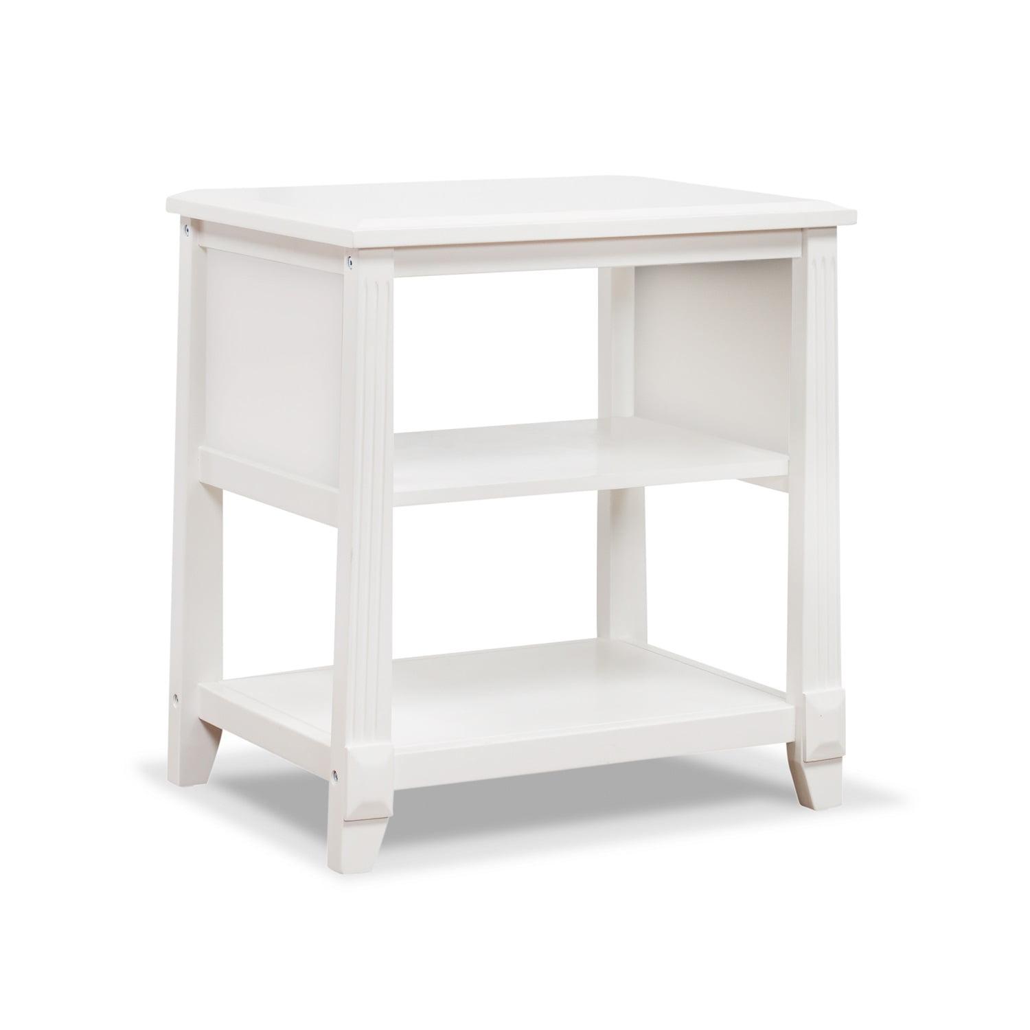 White Solid Wood Nursery Nightstand with Shelves