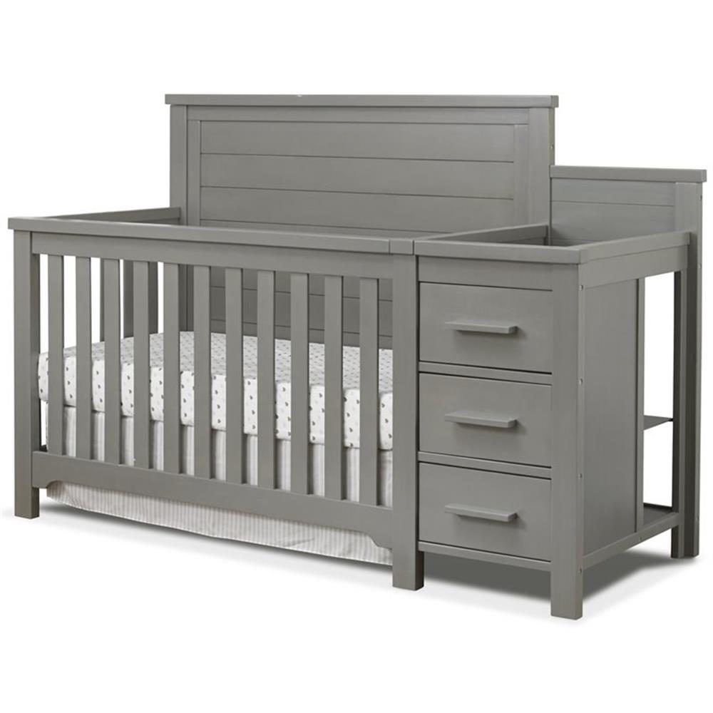 Weathered Gray Solid Wood Farmhouse Crib with Changer