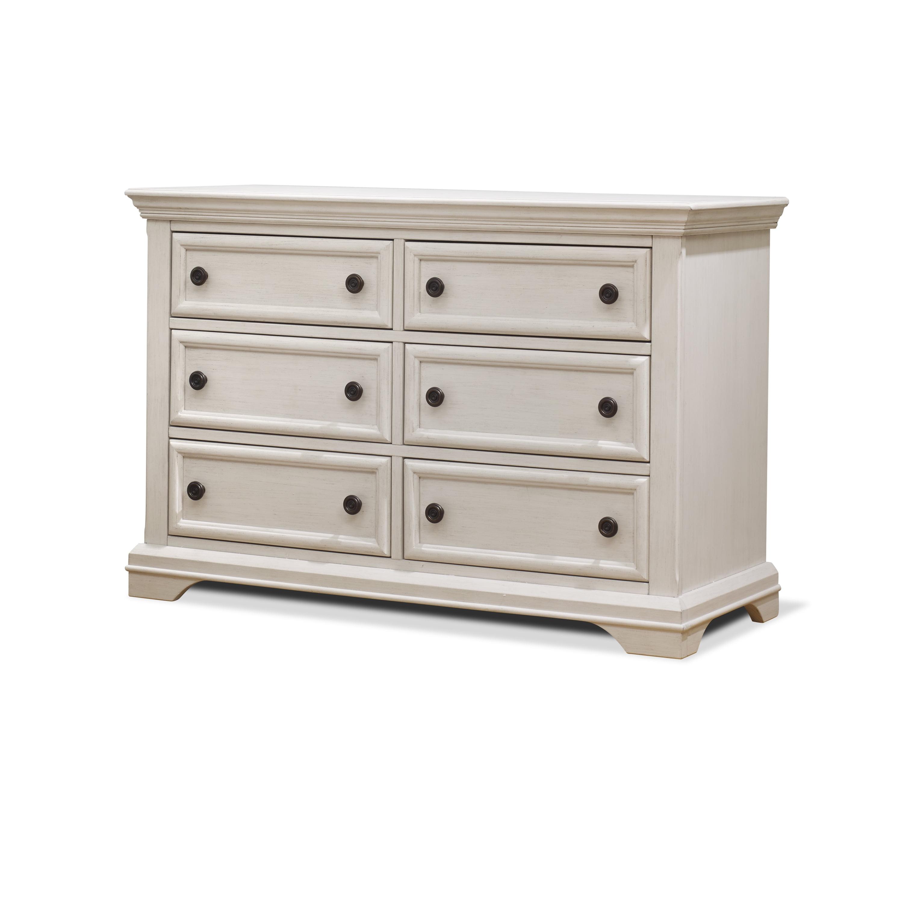 Brushed Ivory 55" Wood Double Dresser with Drawers