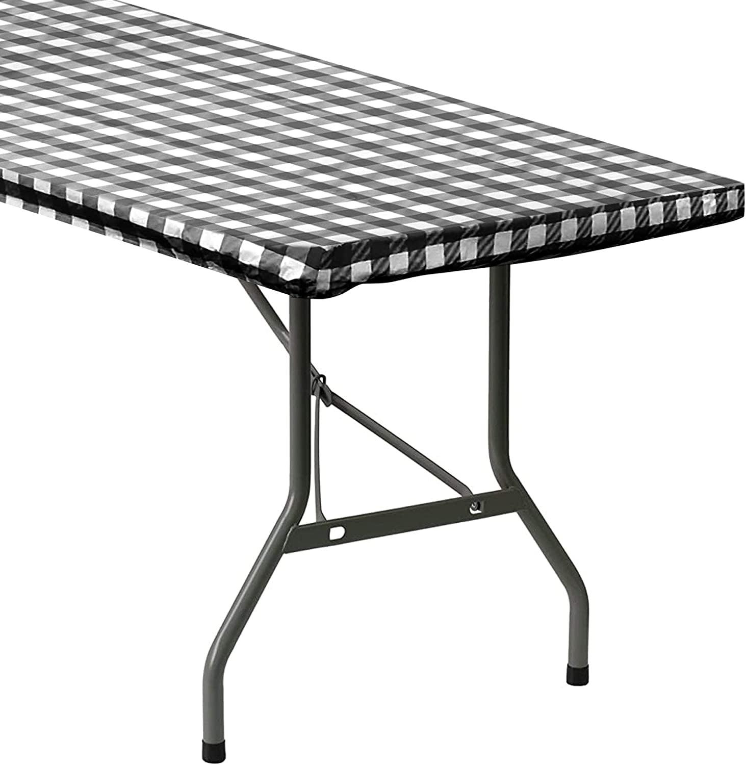 Black and White Checkered Vinyl Fitted Picnic Table Cover