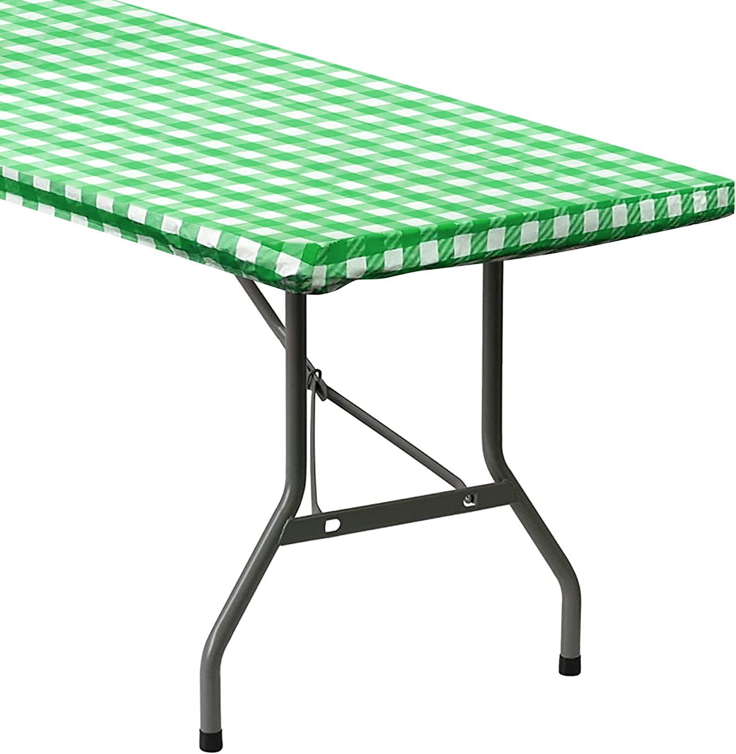 Green Checkered Vinyl Fitted Picnic Table Cover 60" x 30"