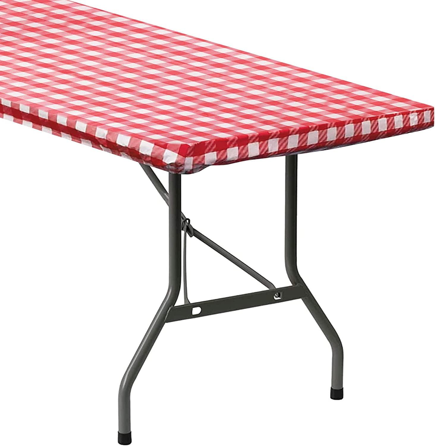 Red Checkered Vinyl Fitted Picnic Table Cover 72" x 30"