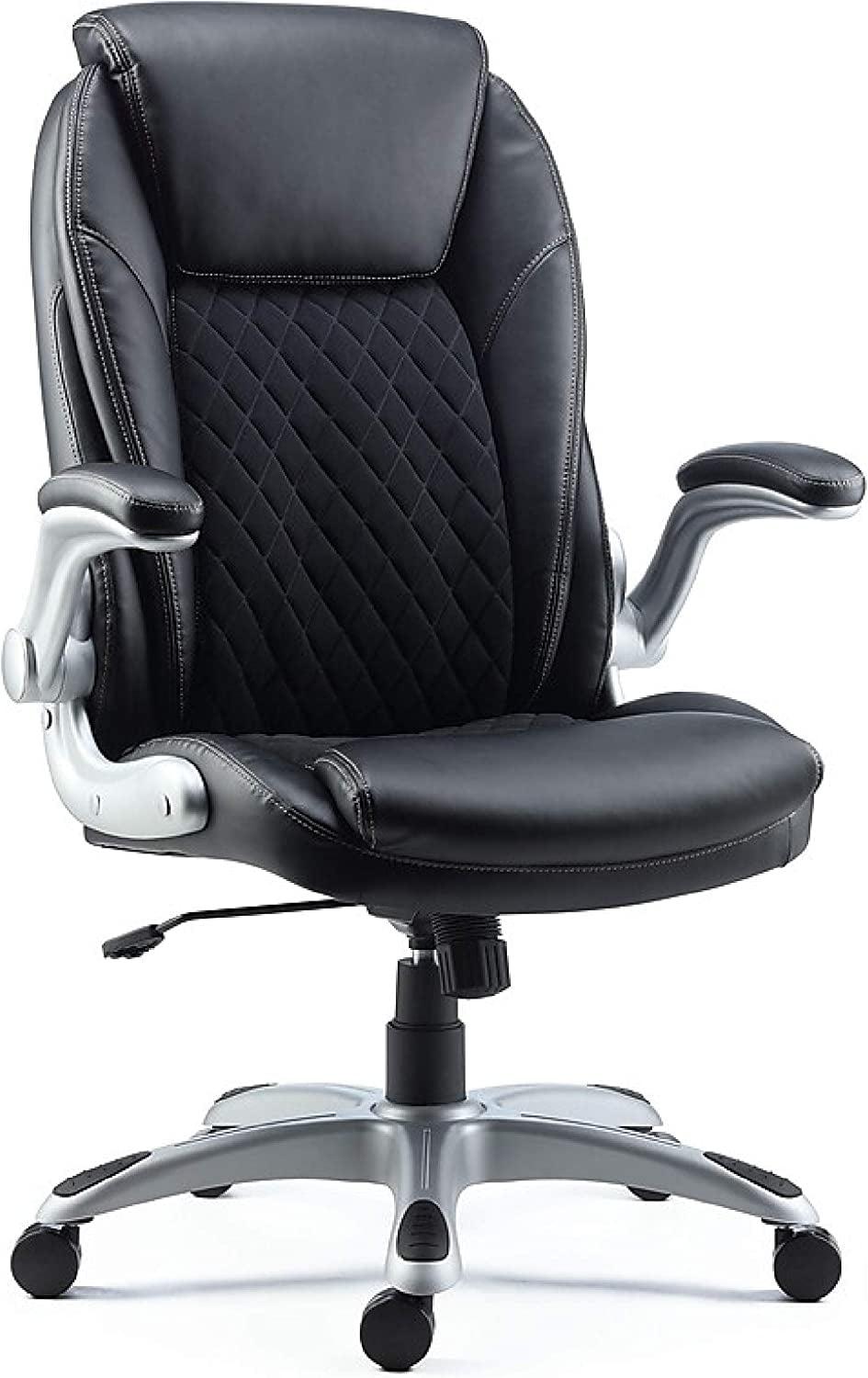 Black Adjustable Leather Task Chair with Quilted Back