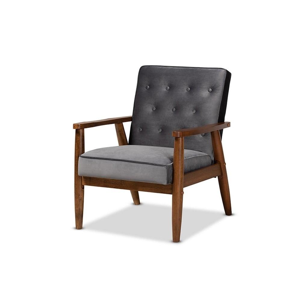 Sorrento Velvet Upholstered Wooden Lounge Chair - Baxton Studio