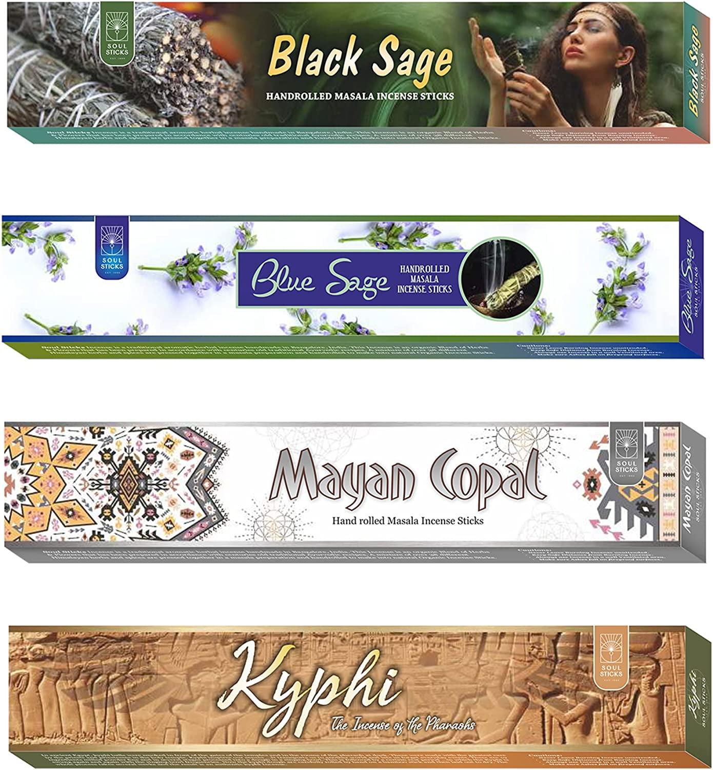 Soul Sticks Incense Sticks Spiritual Vibes Variety 4 Pack 100% Natural Masala Incense Organic Home Fragrance Agarbatti 15 Grams Per Pack 60 Grams Total