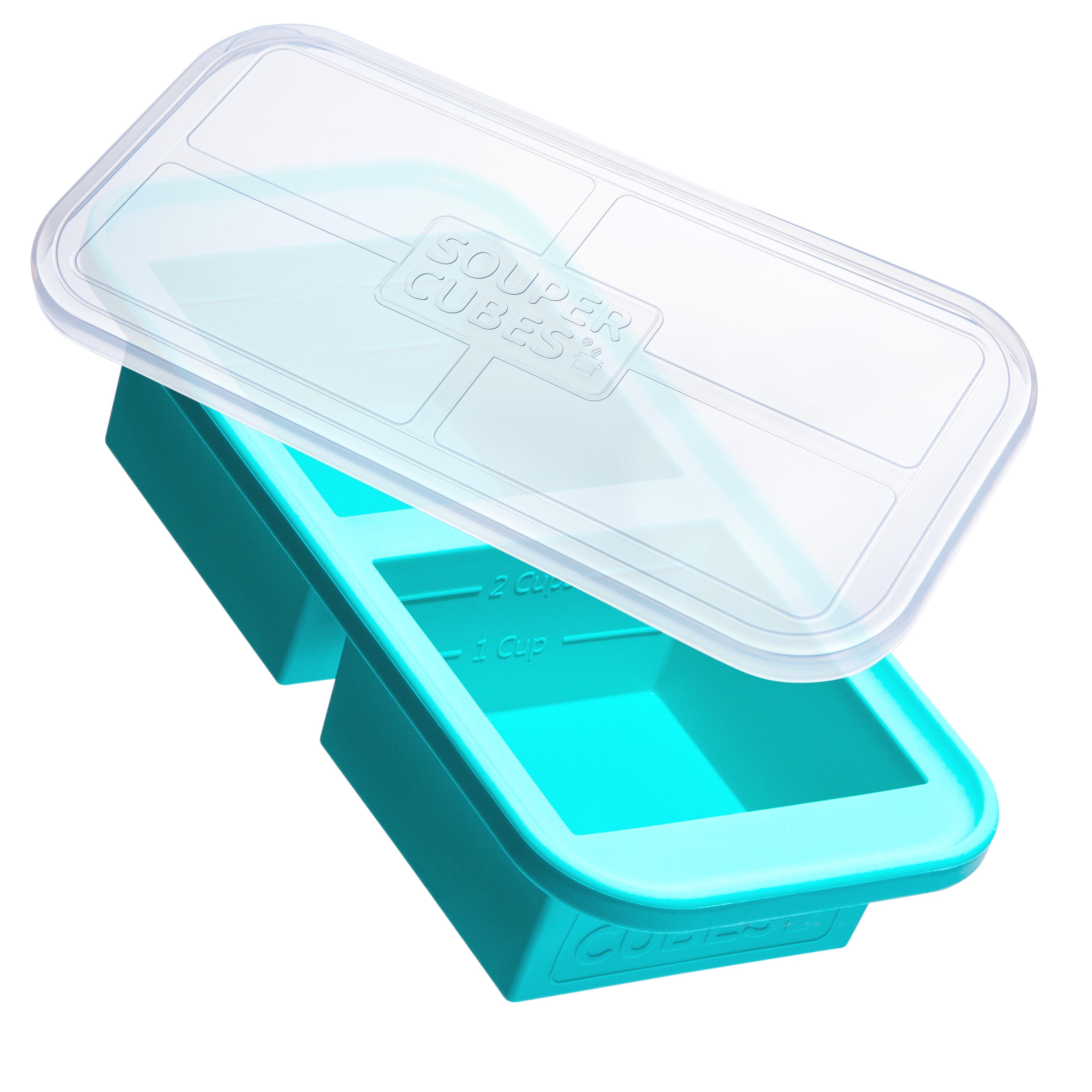 Souper Cubes 2c Food Freezing Tray with Lid Aqua Blue: Silicone Freezer Tray, Stackable, BPA-Free, Dishwasher-Safe