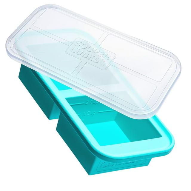 Souper Cubes 2c Food Freezing Tray with Lid Aqua Blue: Silicone Freezer Tray, Stackable, Dishwasher-Safe