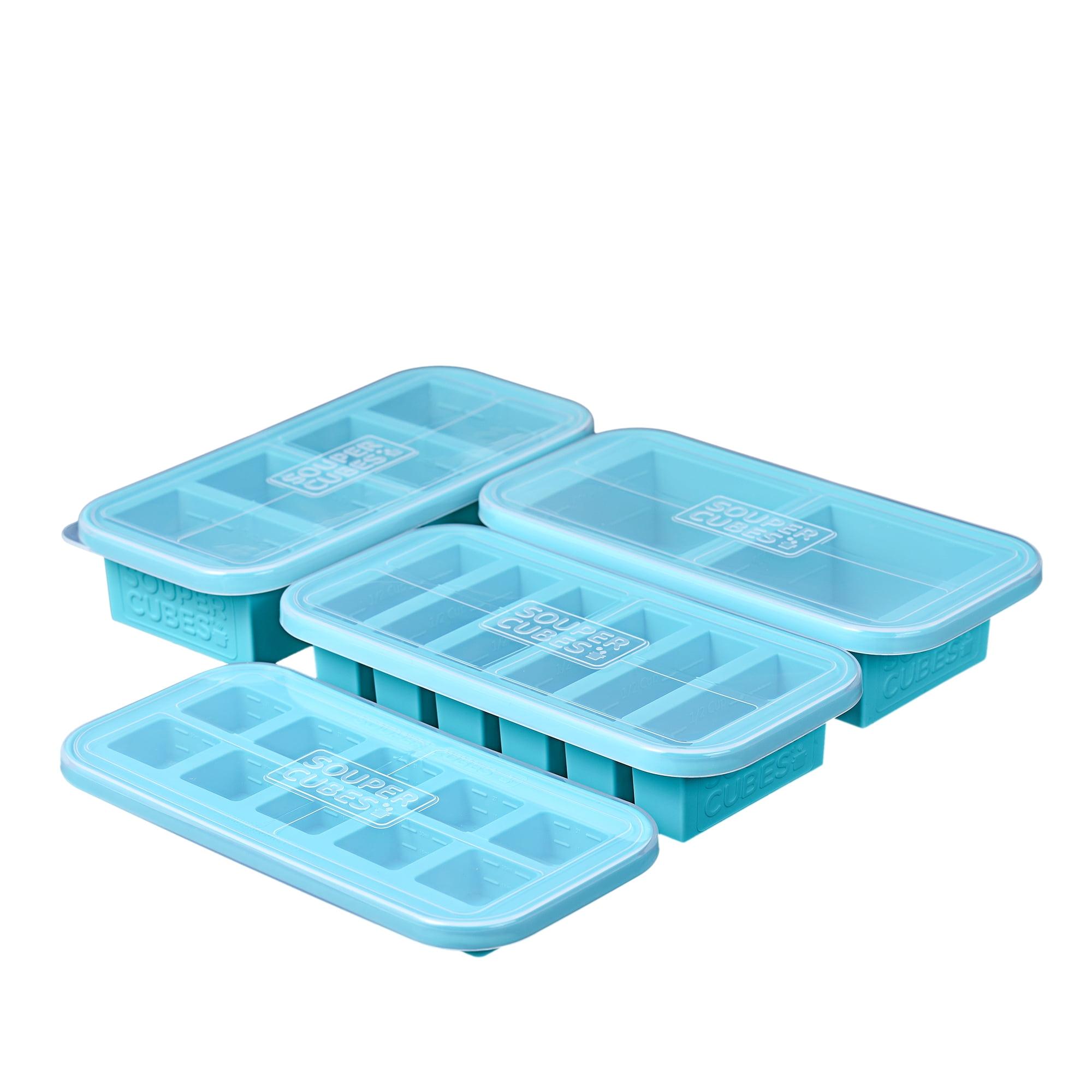 Aqua Silicone Freezer Trays with Lids, Set of 4