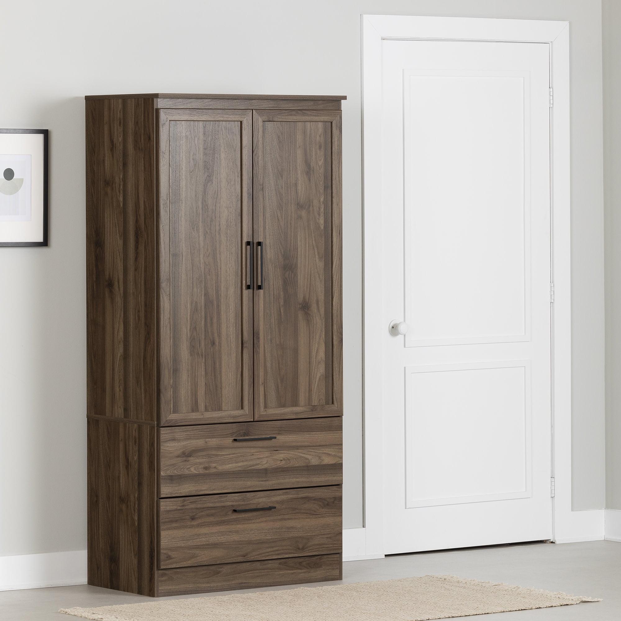 Natural Walnut Contemporary Wardrobe Armoire with Mirror