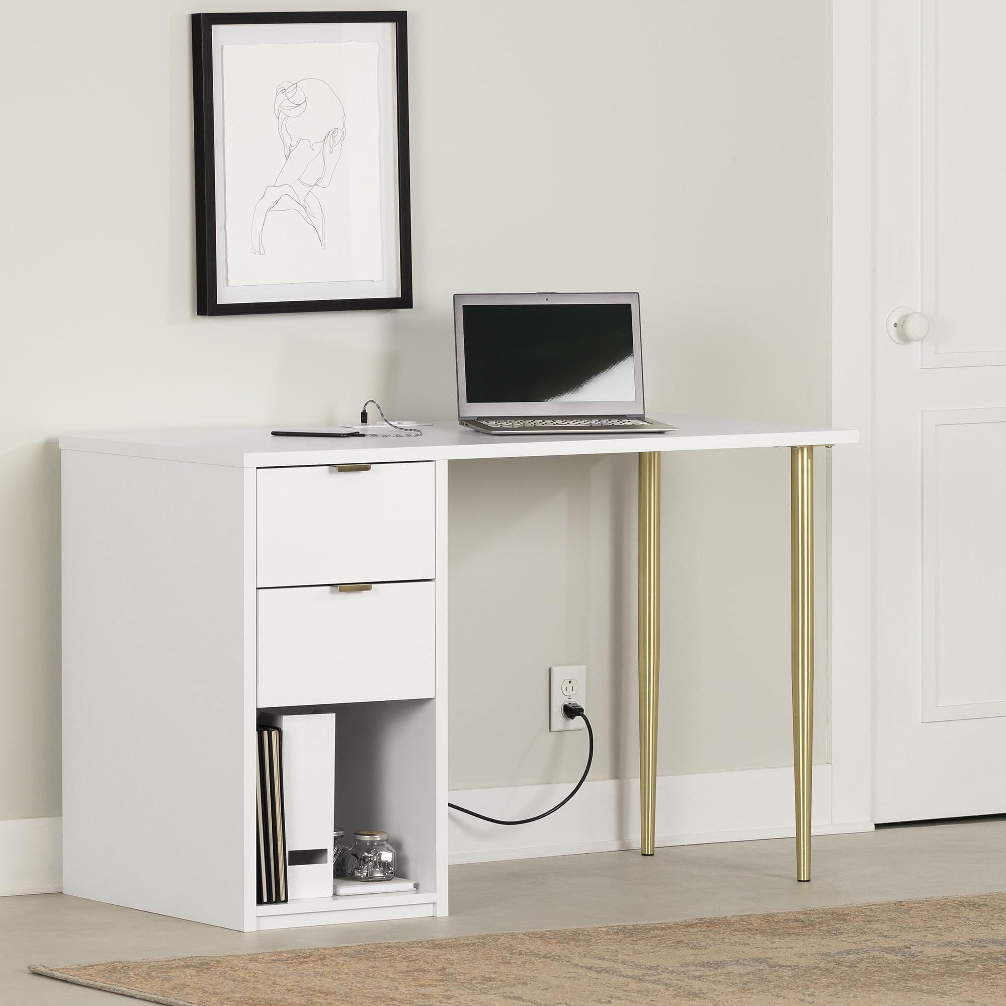 Amyra Computer Desk Pure White - South Shore: Laminated Workstation with Storage, Meets ASTM Standards