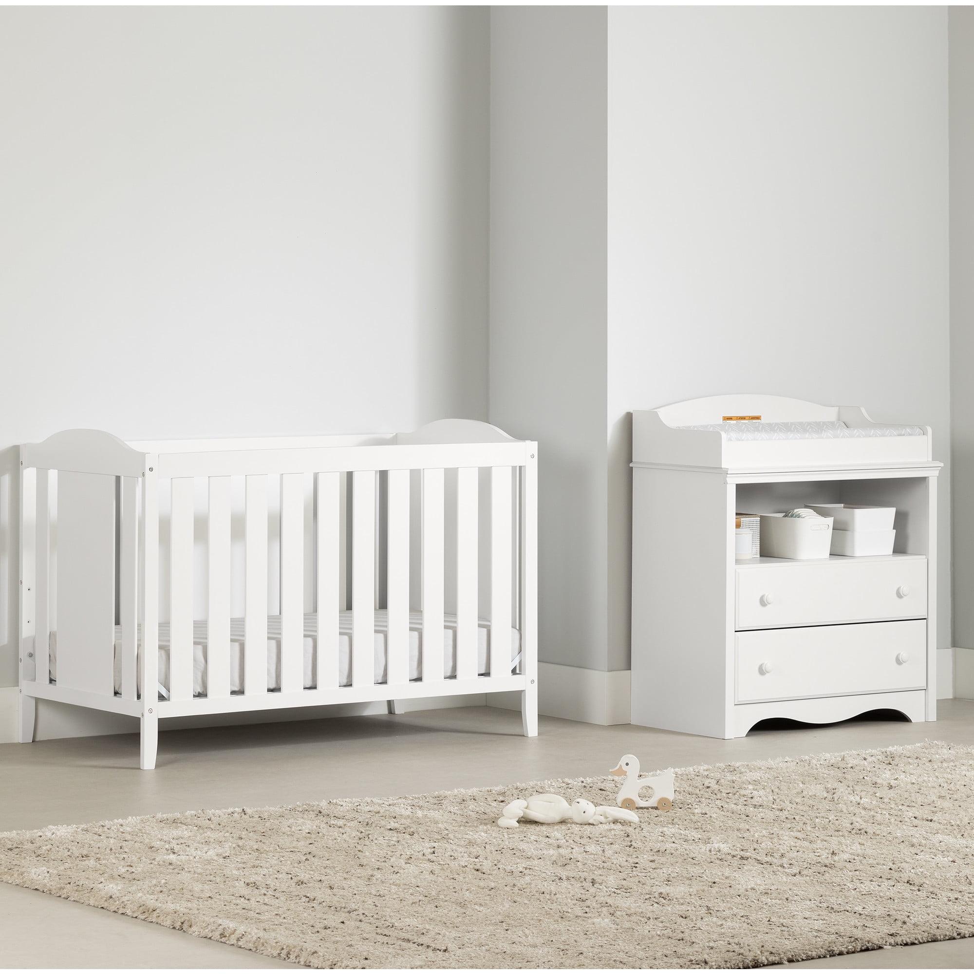 Pure White Convertible Baby Crib and Changing Table Set