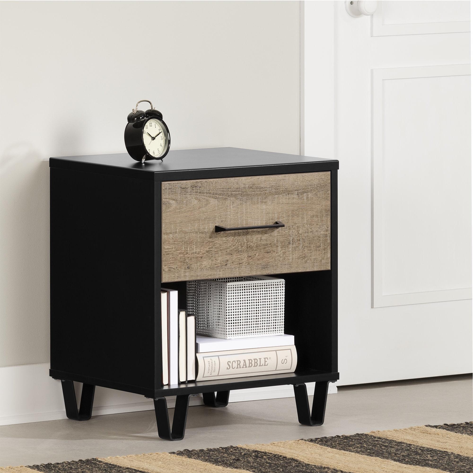 Arlen 1-Drawer Nightstand Weathered Oak and Matte Black