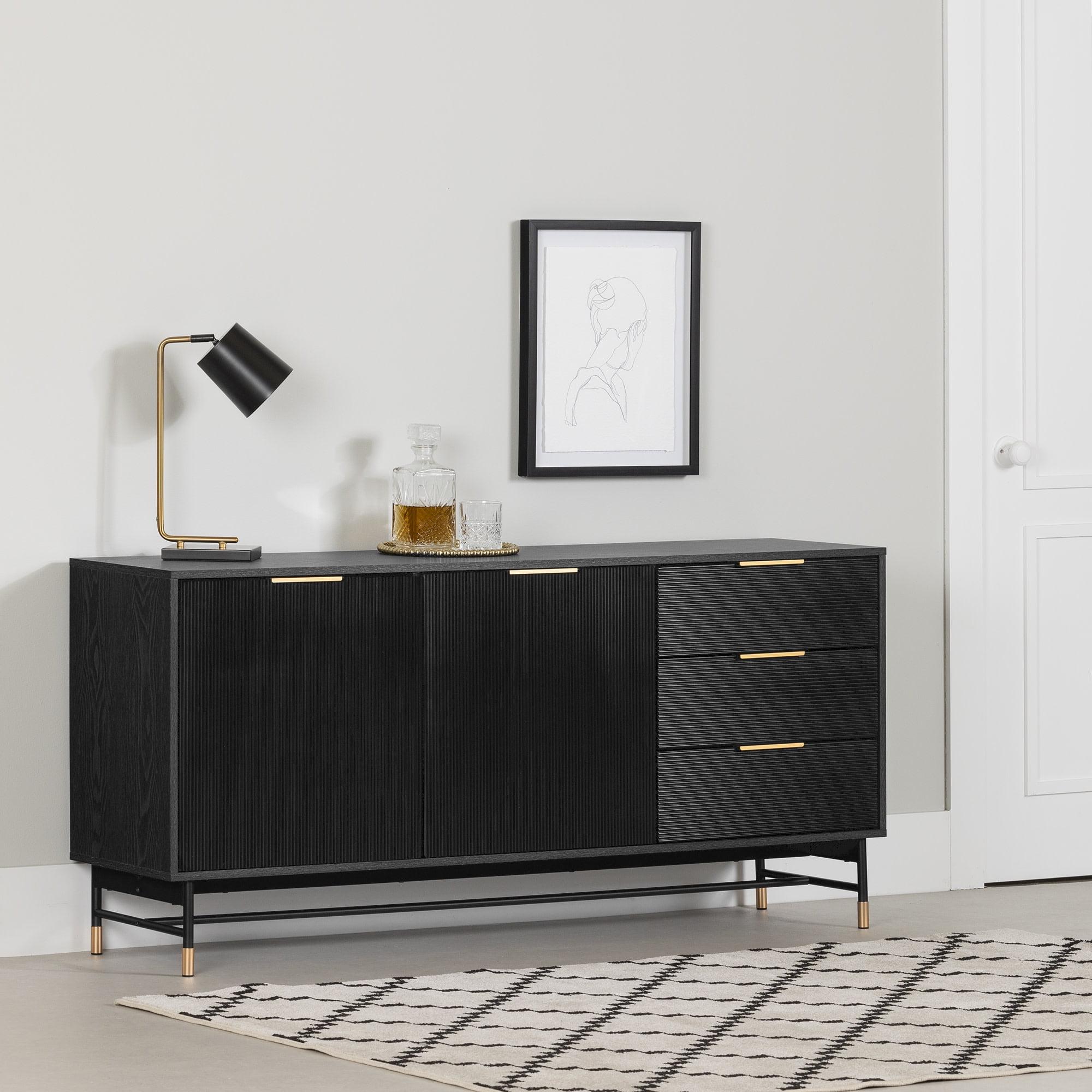 South Shore Arlo Sideboard Ash Oak/Gold: Modern Credenza with Storage, Entryway Cabinet, Buffet Server