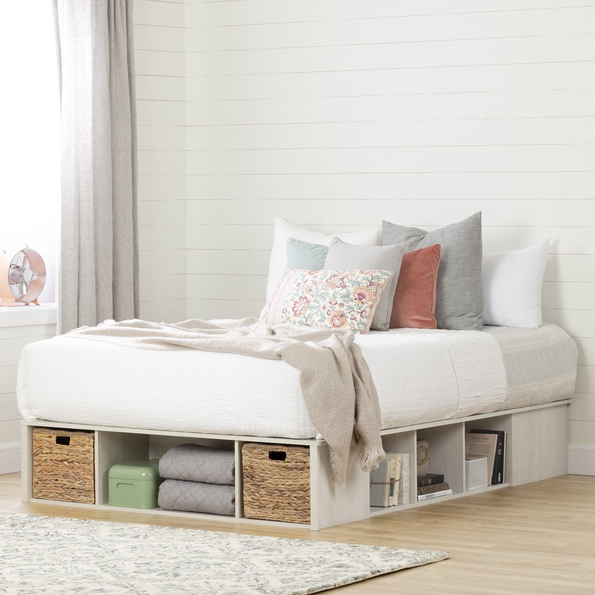 Winter Oak Queen Storage Platform Bed with Wicker Baskets