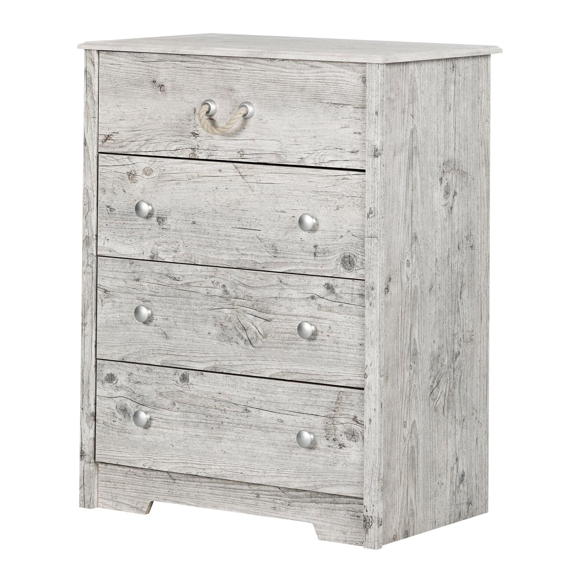 4 Drawer Aviron Chest Seaside Pine - South Shore: Nautical Style, Metal Knobs, Rope Handle, Laminated Particle Board