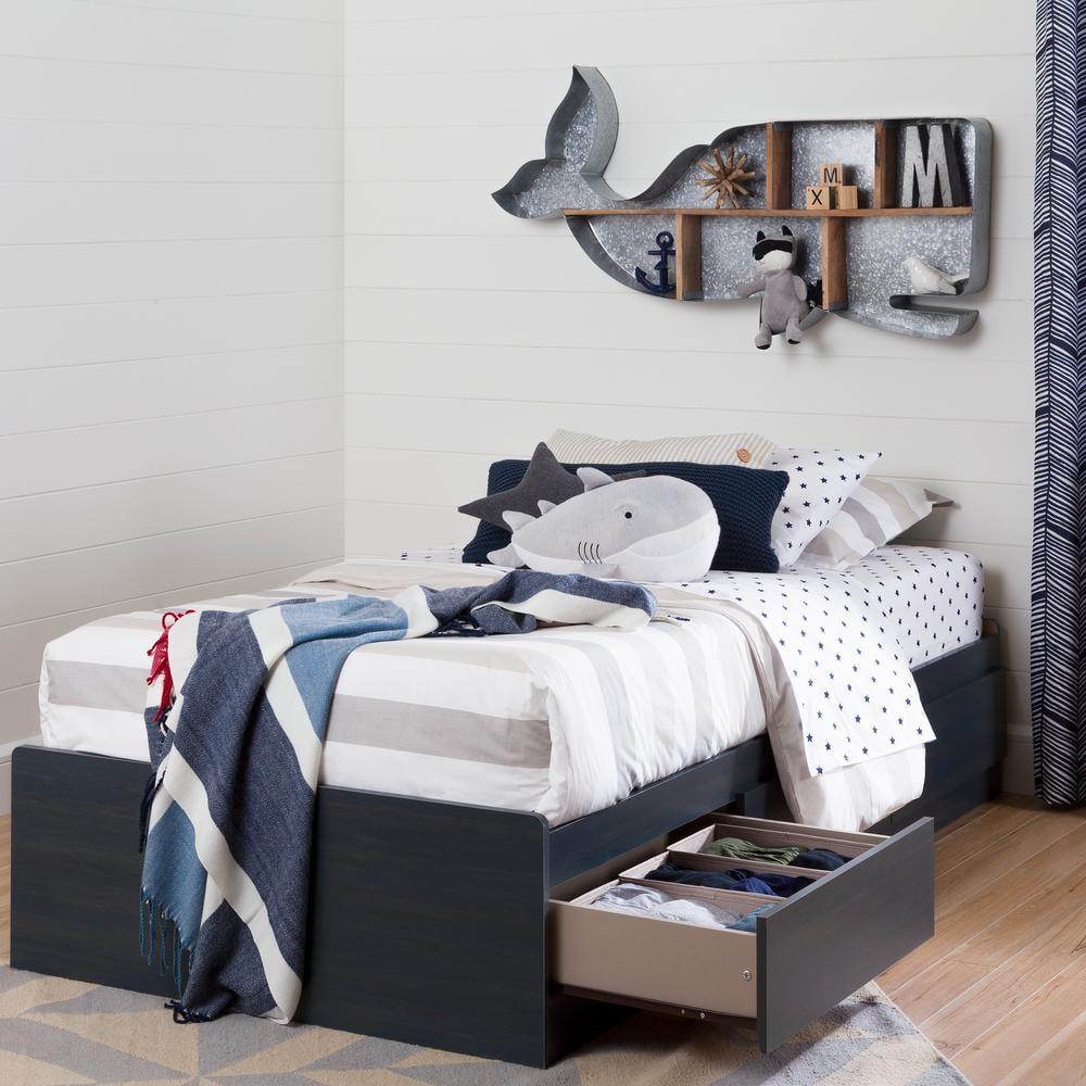 Blueberry Twin Captain's Bed with 3 Storage Drawers