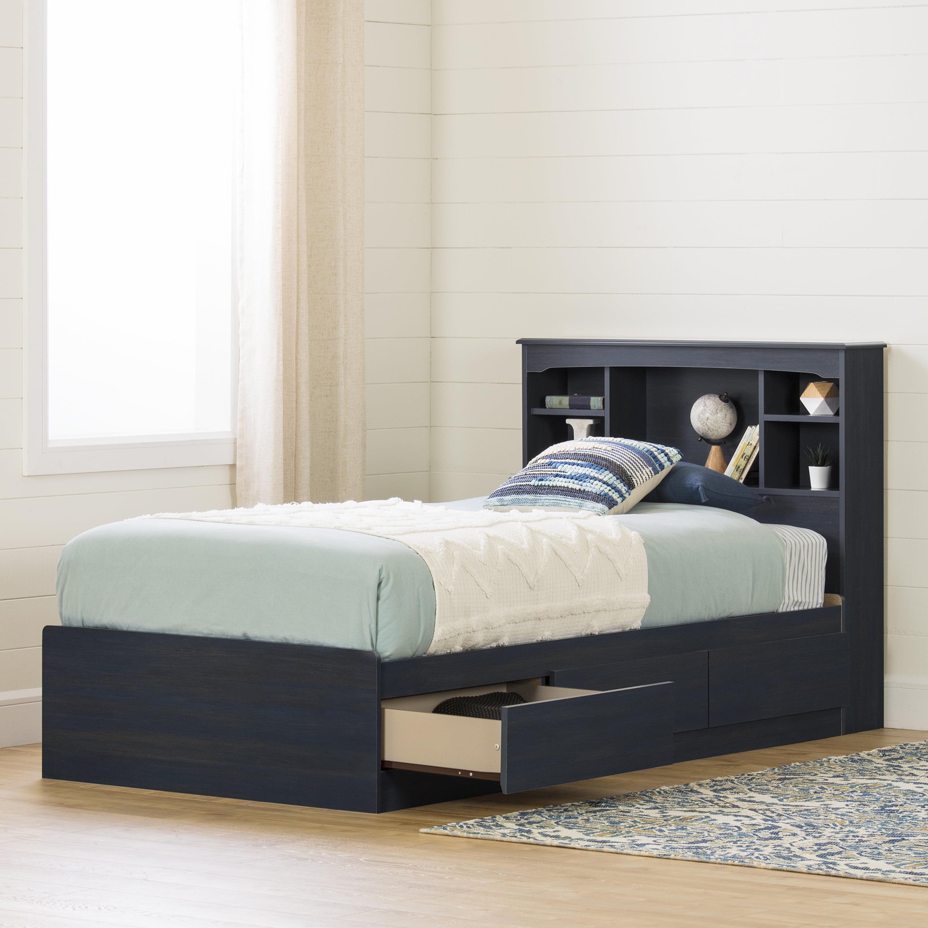 Blueberry Twin Wood Captain's Bed with Storage and Headboard