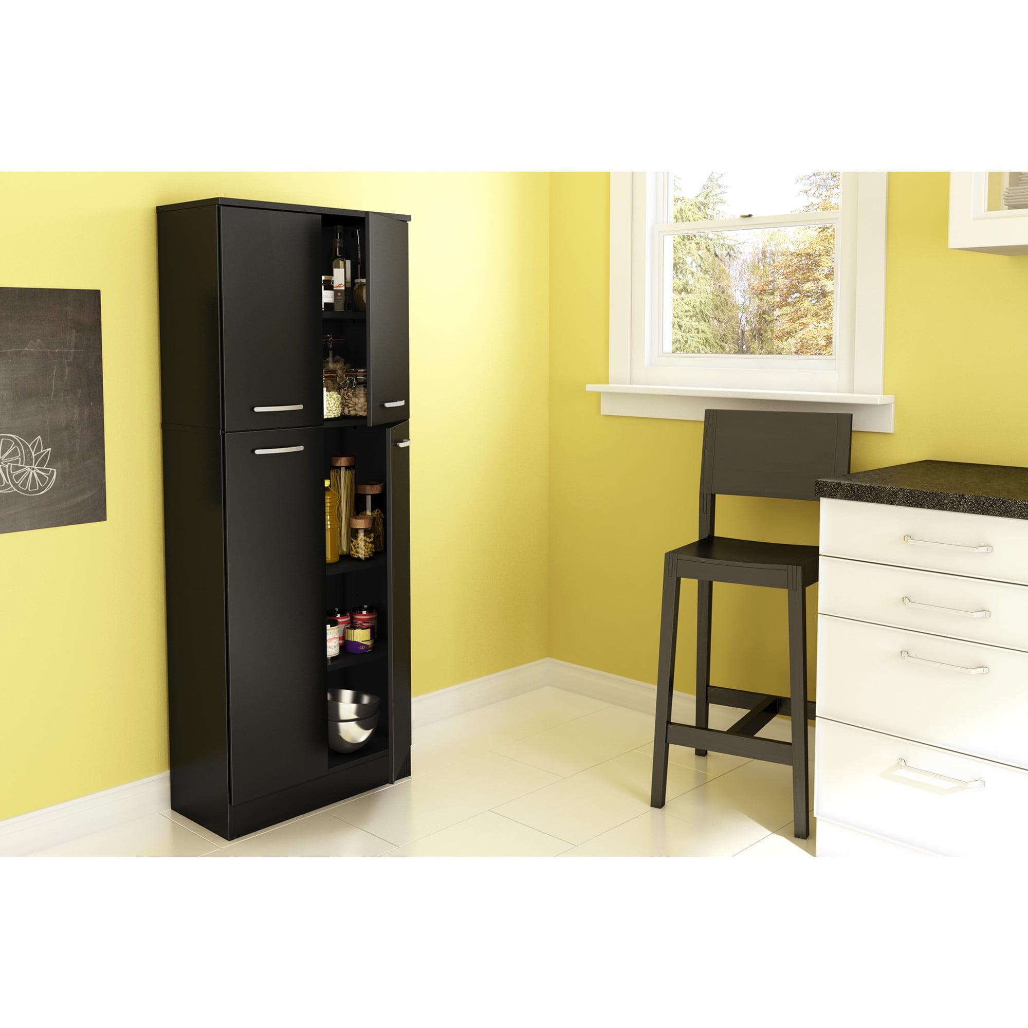 Pure Black Tall 4-Door Kitchen Storage Pantry