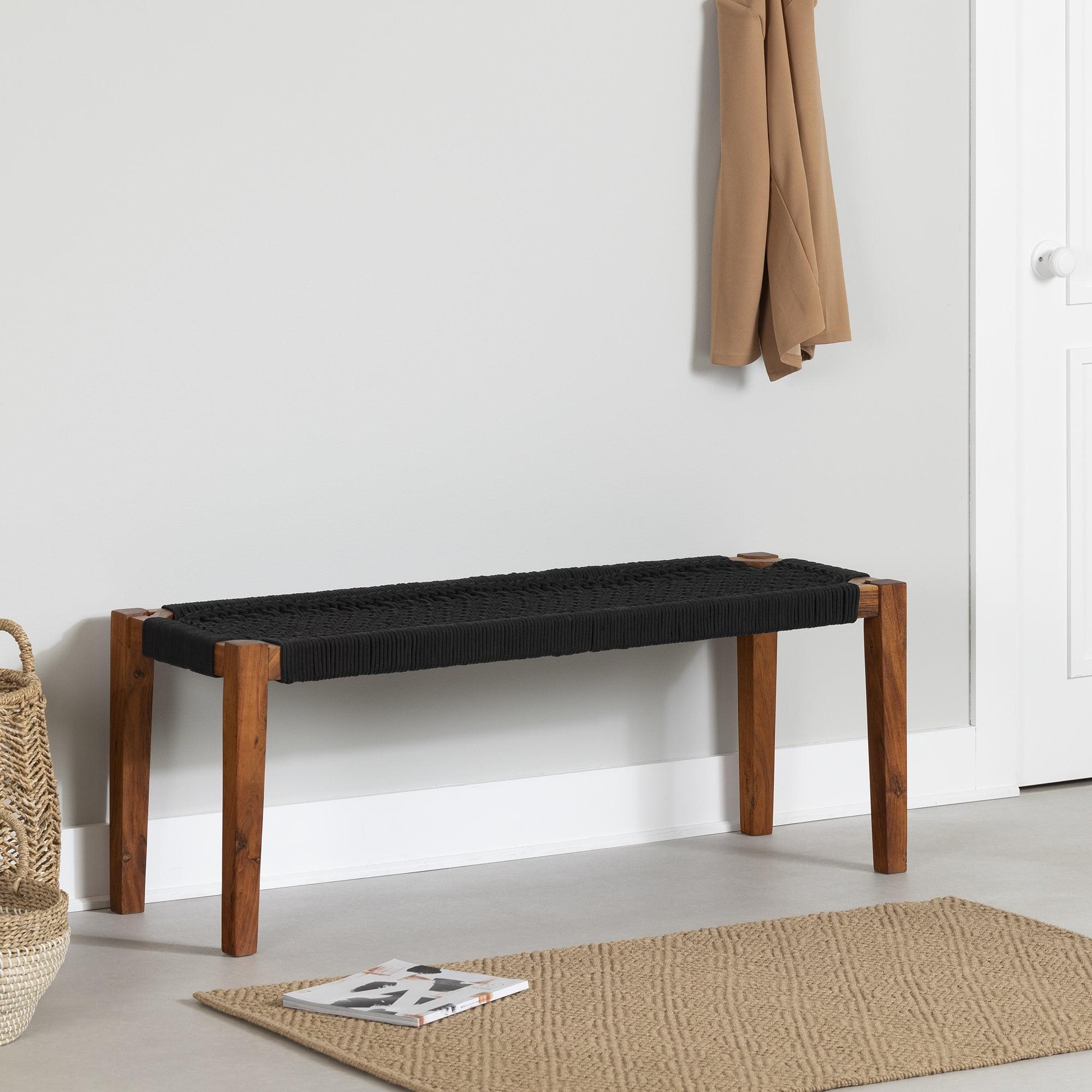 South Shore Balka Wood Bench Black/Natural: Rectangle, Spot Clean, Non-Upholstered, Wood Legs