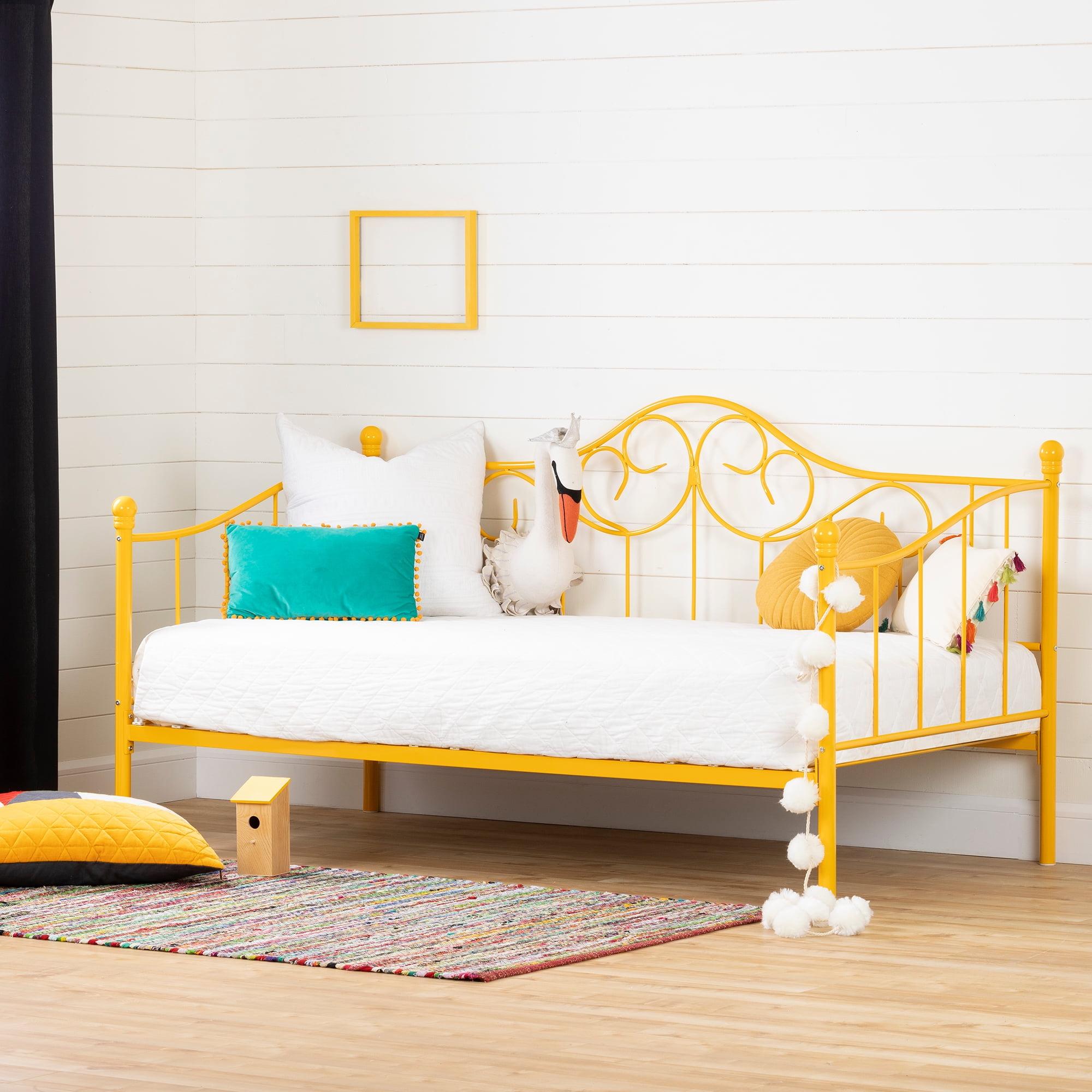 Yellow Metal Twin Daybed with Headboard and Slats