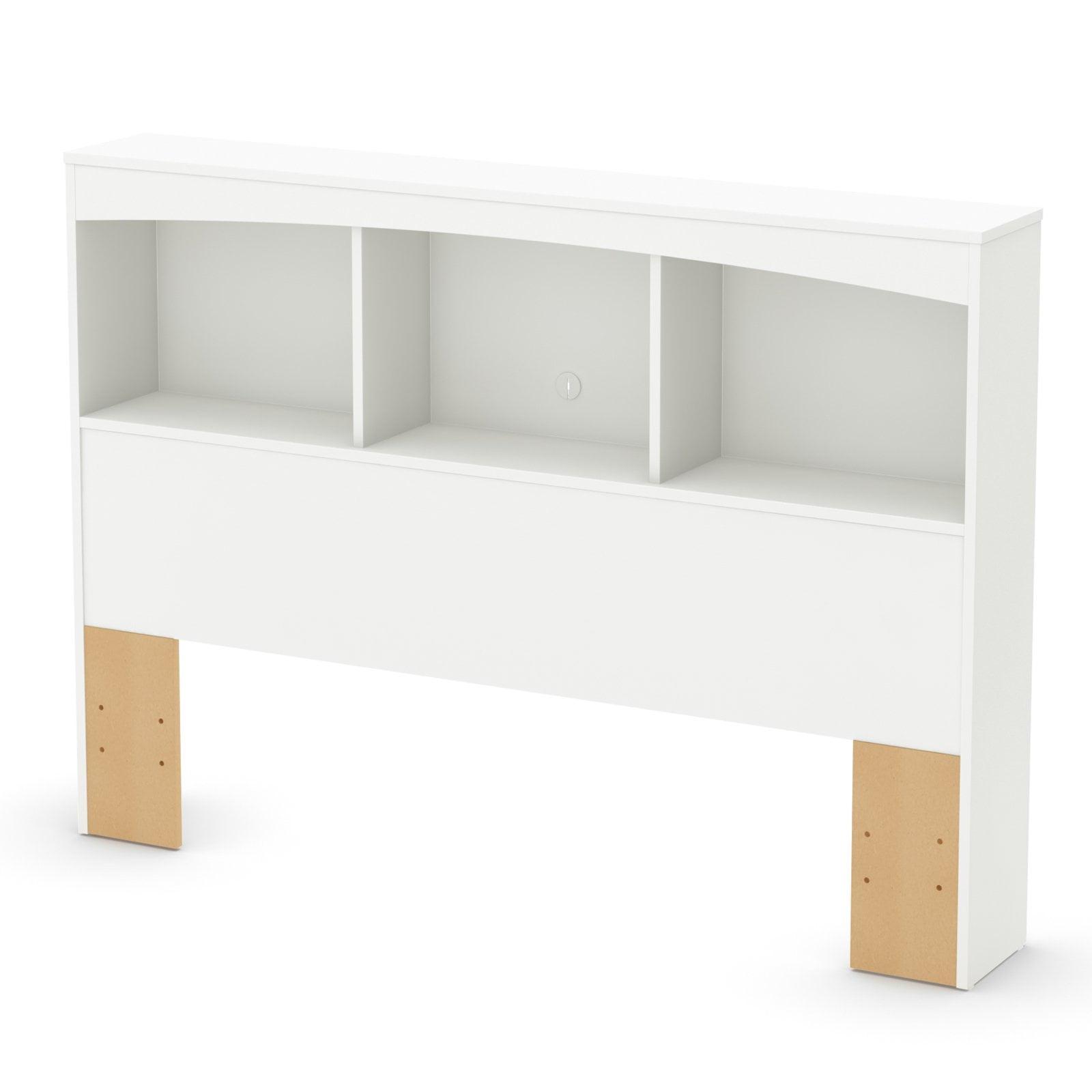 Full White Wood Bookcase Headboard with Storage