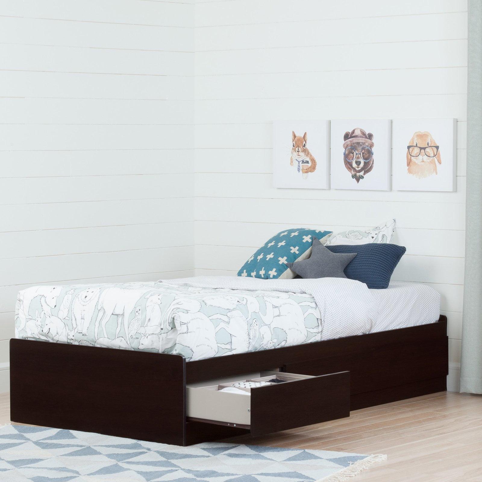 Chocolate Twin Upholstered Wood Storage Bed with Bookcase Headboard