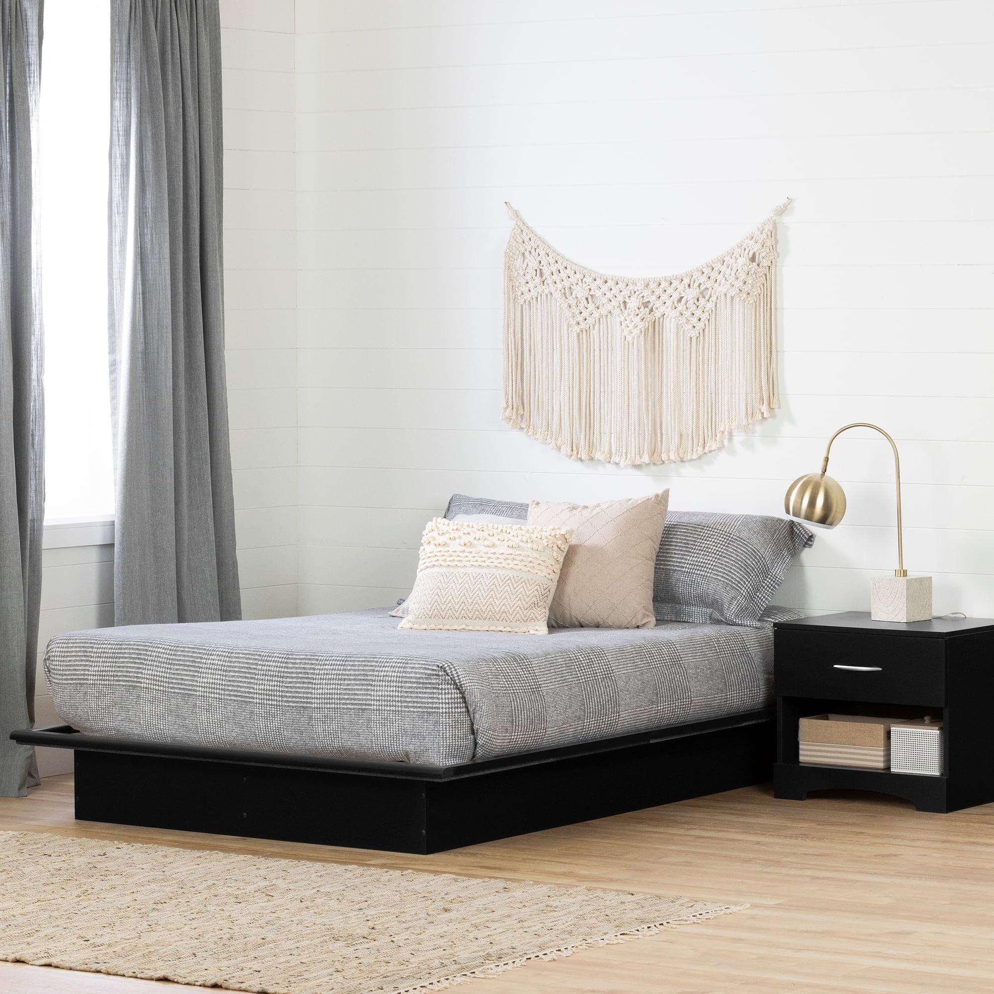 Contemporary Pure Black Full Platform Bed with Discreet Storage