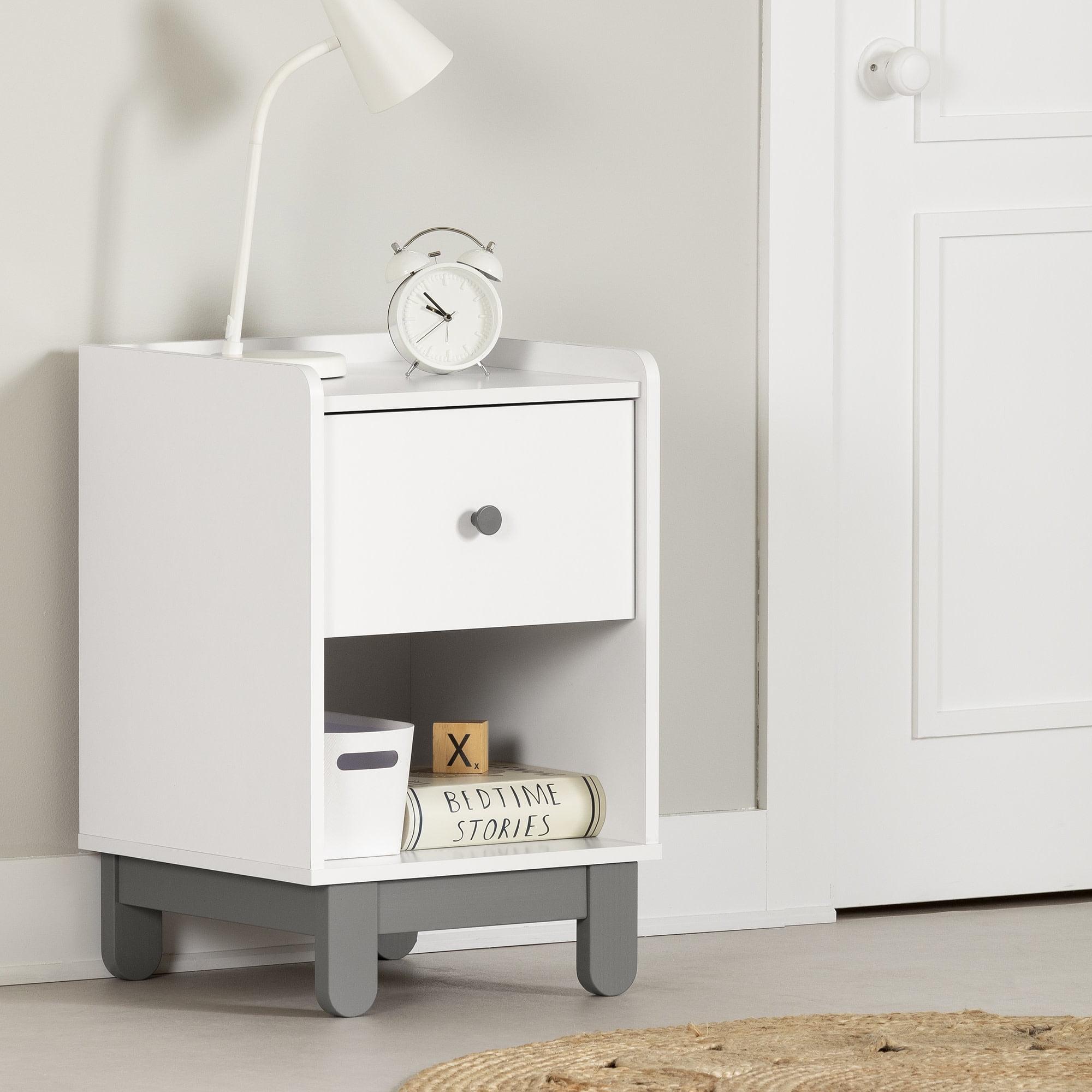 Soft Gray and White 1-Drawer Scandinavian Nightstand