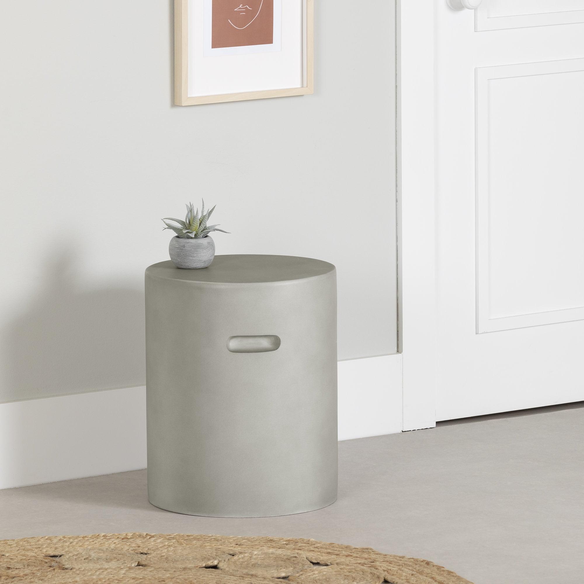 South Shore Bellulo Cylindrical Side Table Greige: Durable Magnesium Oxide, Scratch & Water Resistant