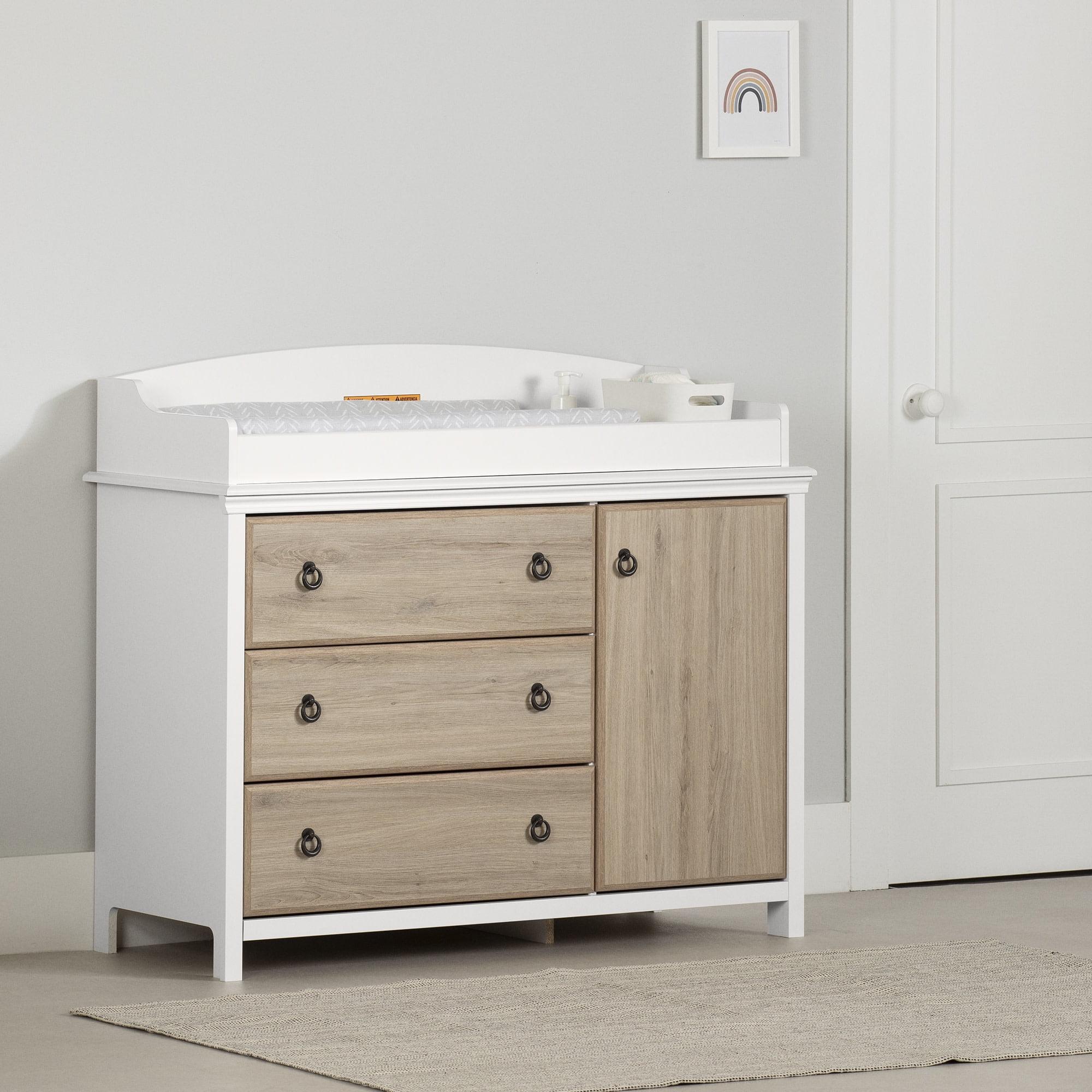 Pure White and Rustic Oak Changing Table with Drawers