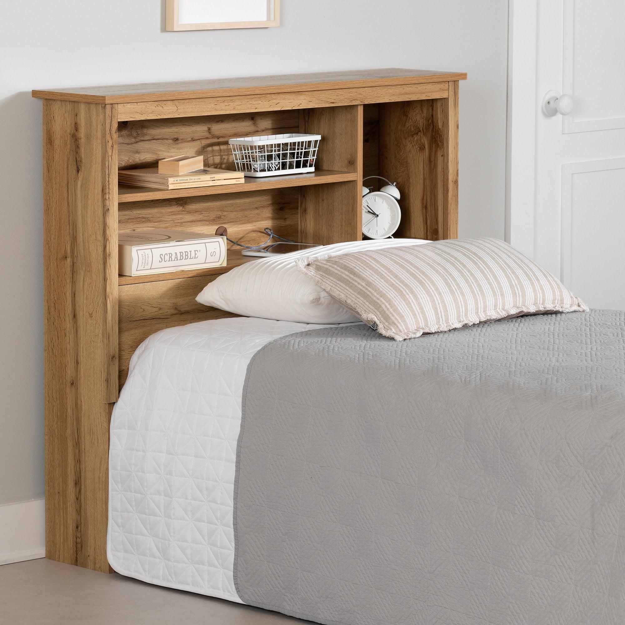 South Shore Twin Cavalleri Headboard Nordik Oak: Scandinavian Style, 3 Storage Spaces, Grommet Hole