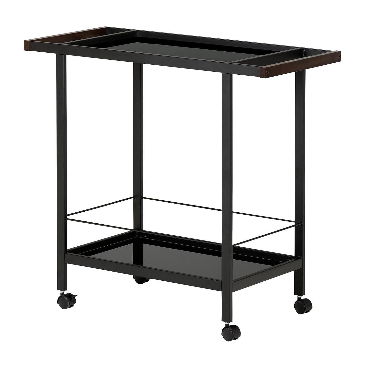 Chic City Life Black Metal Bar Cart with Wine Storage and Wheels