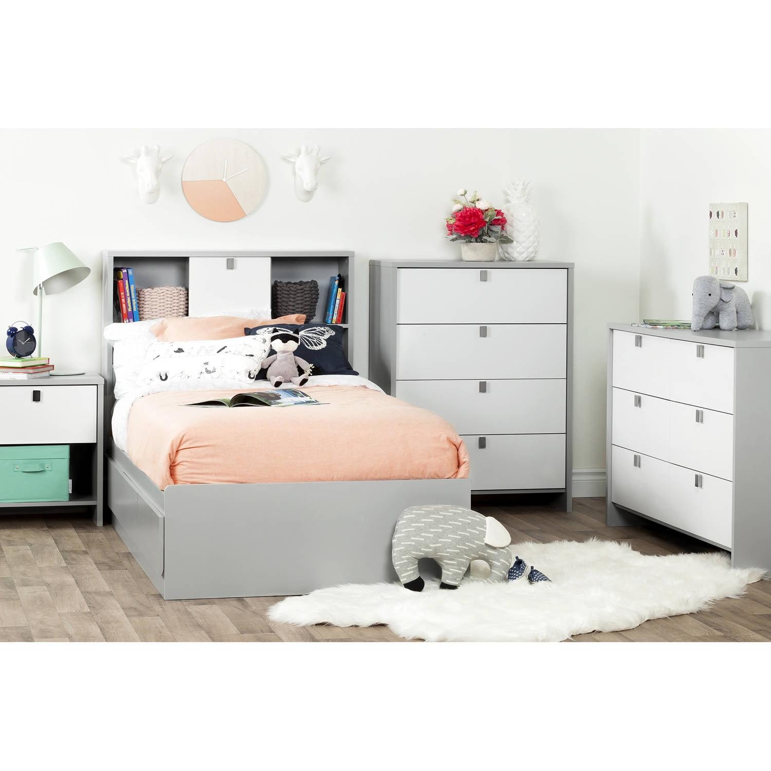 Soft Gray and White 1-Drawer Kids' Nightstand