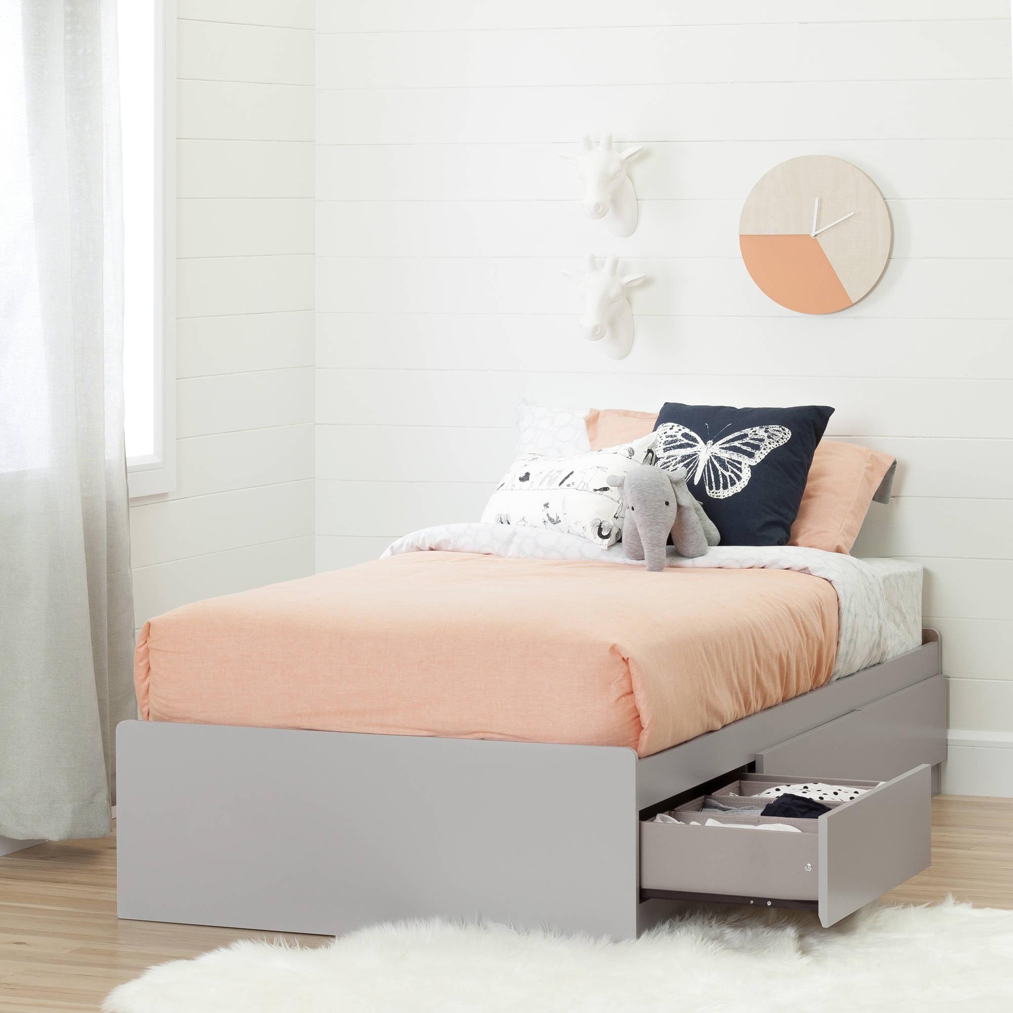 Soft Gray Twin Wood Captain's Bed with Storage Drawers