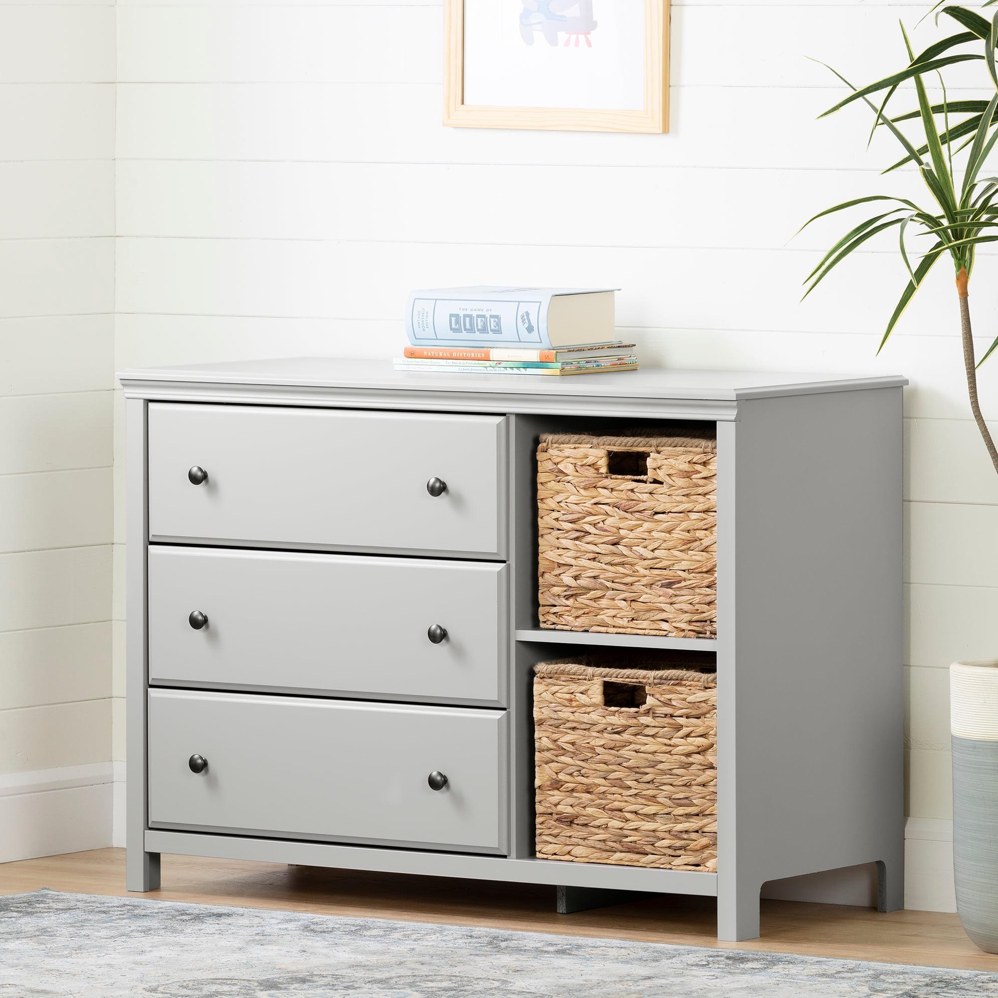 South Shore Cotton Candy 3-Drawer Kids' Dresser with Baskets Soft Gray