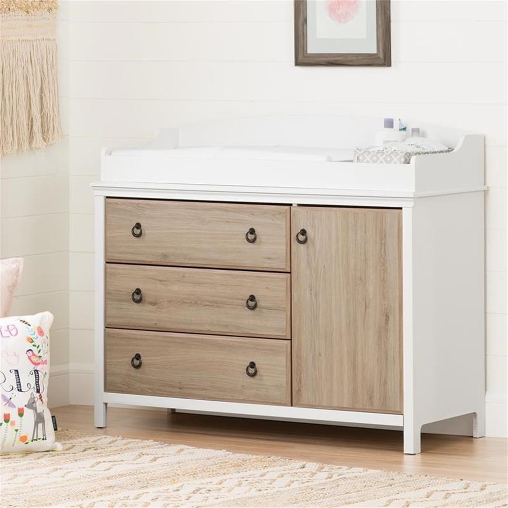 White and Rustic Oak Changing Table with Drawers