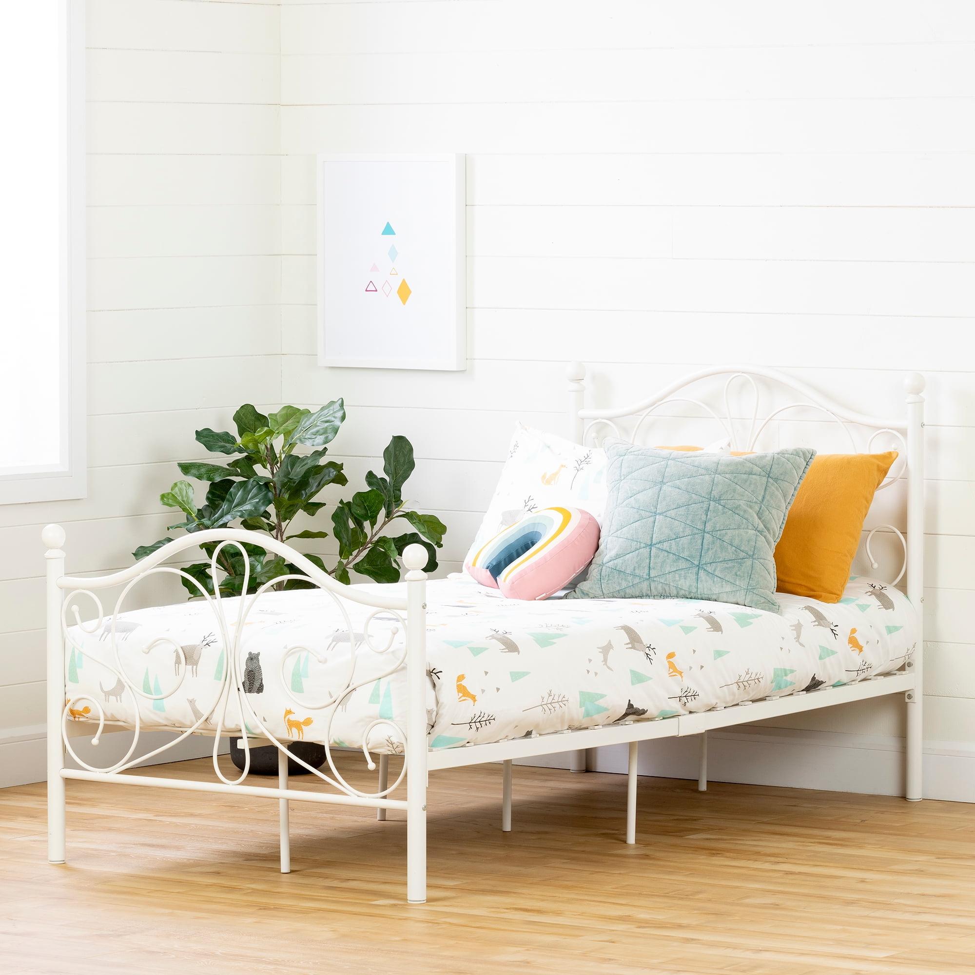 Elegant Twin White Metal Platform Bed with Headboard