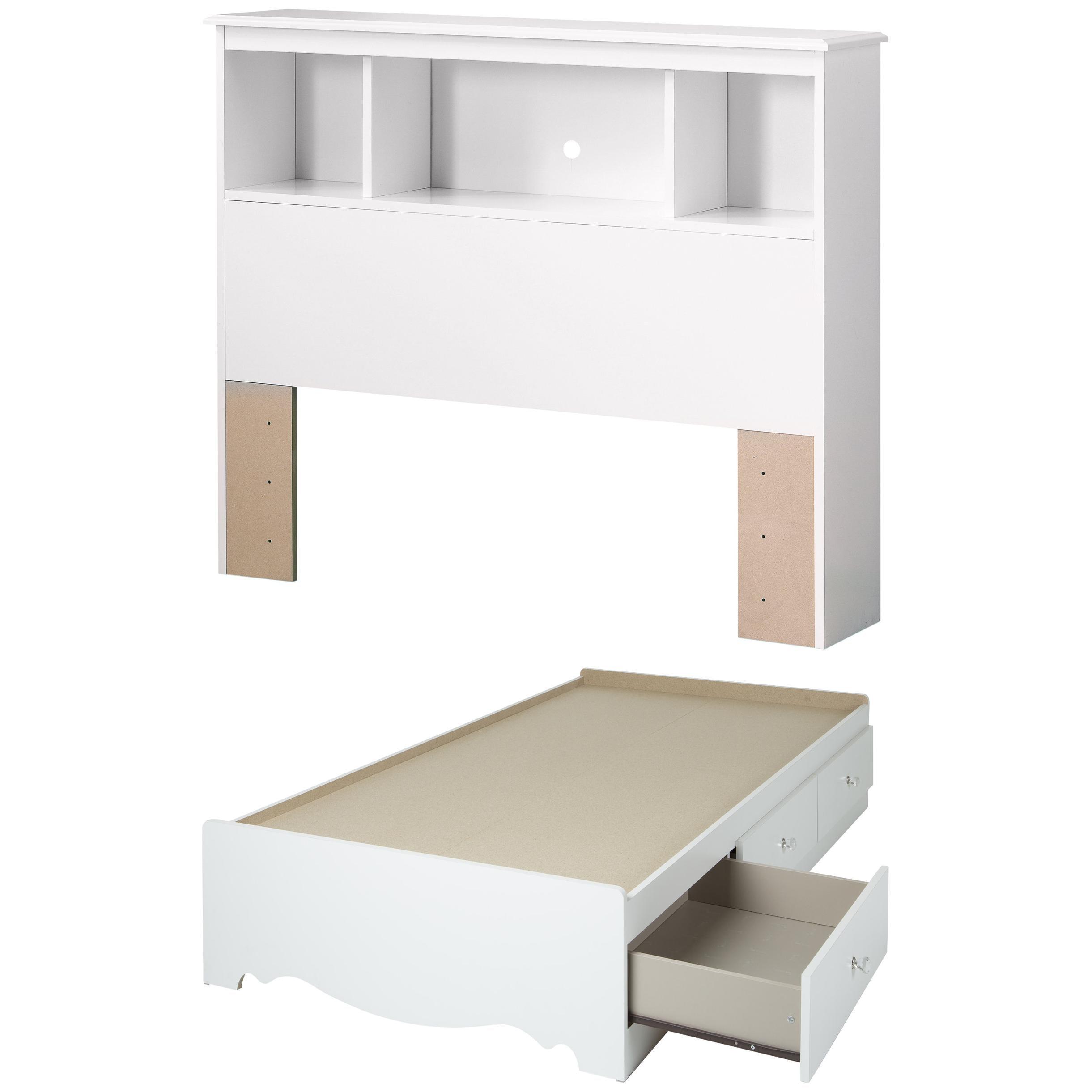 Crystal White Twin Wood Frame Bed with Storage Drawers