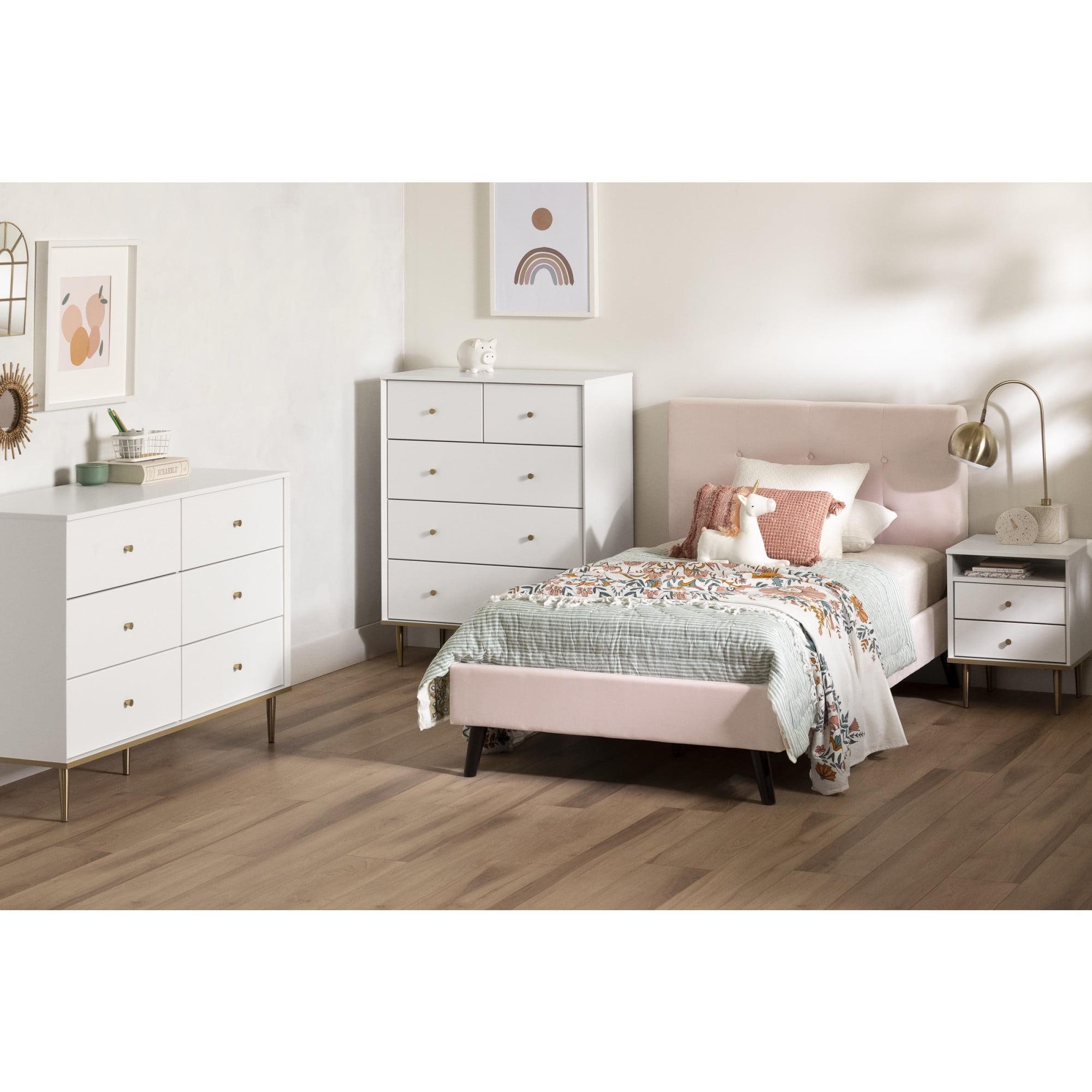 Pure White Double Dresser with Brass Legs and Knob Handles