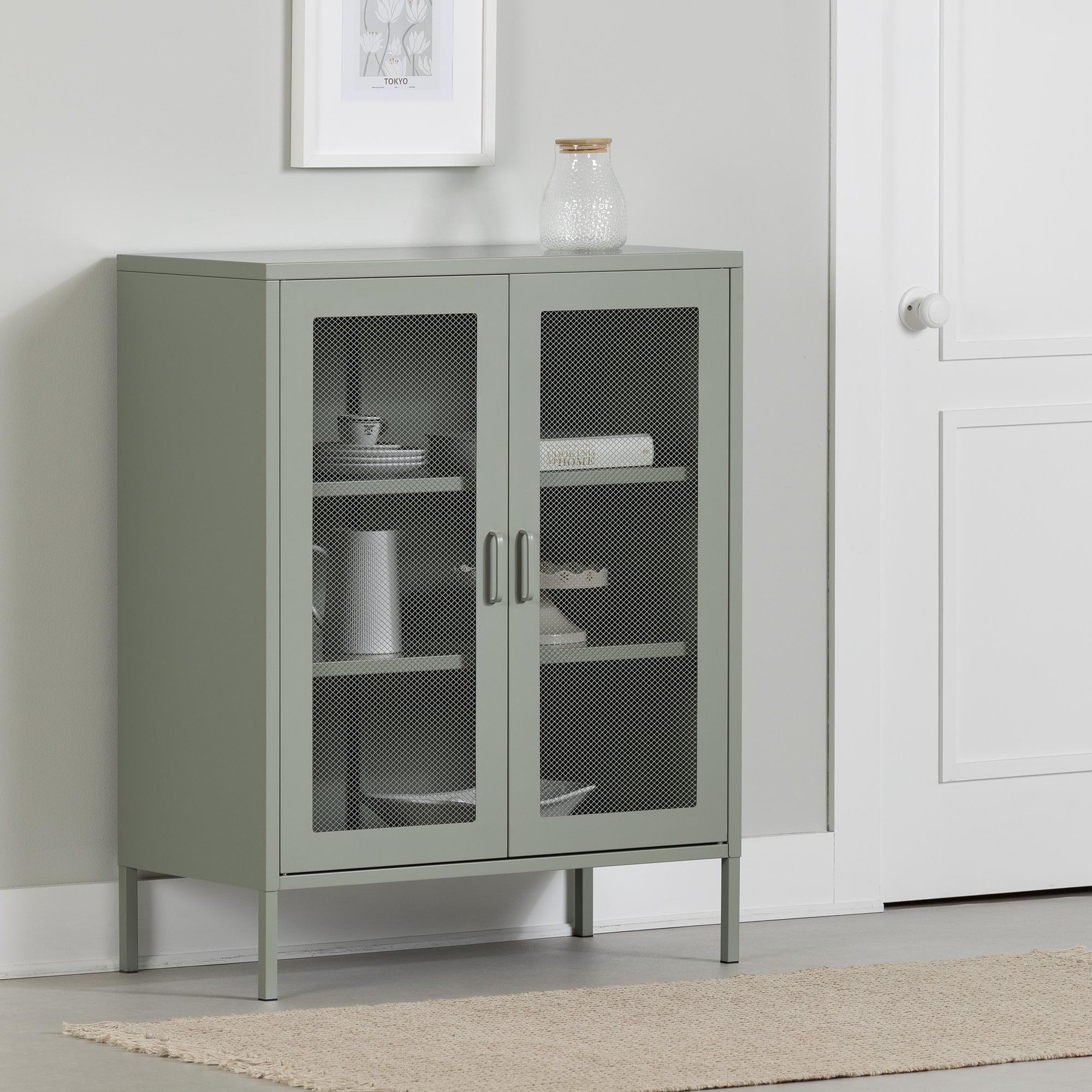 South Shore 40" Decorative Storage Cabinet Sage Green: Metal Frame, 3 Shelves, Anti-Tip Hardware