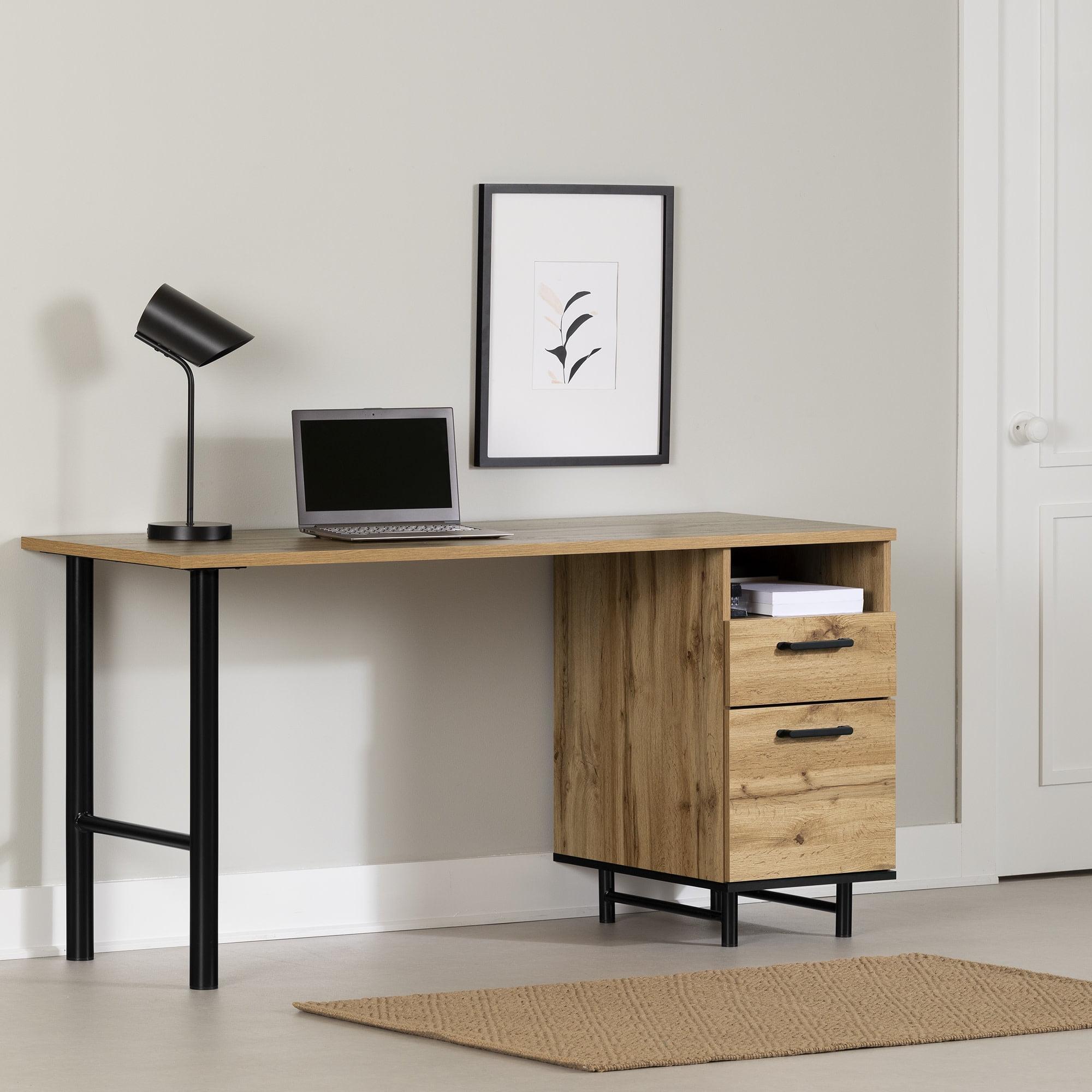 South Shore Melamine Desk Nordik Oak: Laminated Workstation with Storage, Adult Assembly