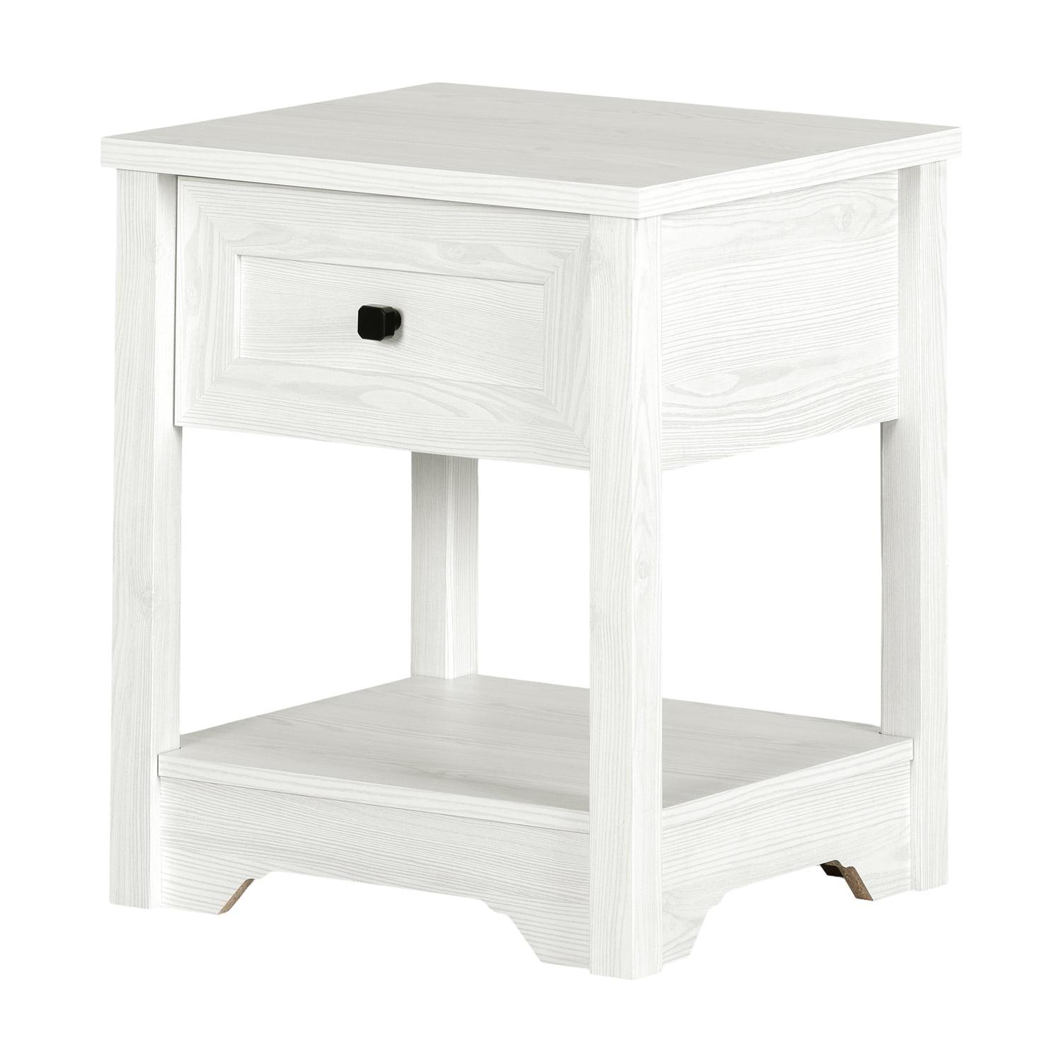 Farnel End Table White Pine - South Shore: Elegant Accent Furniture with Storage Drawer & Shelf
