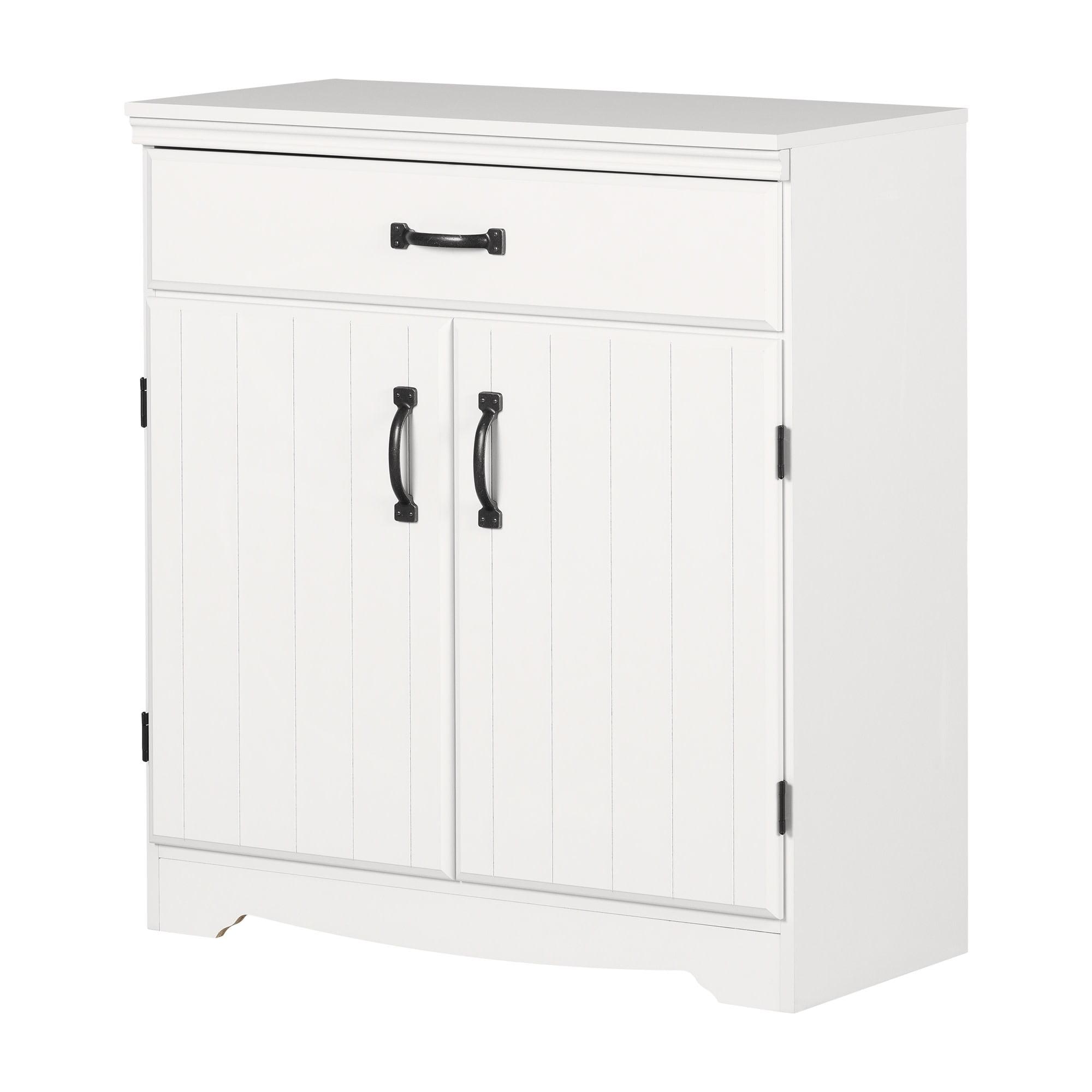 South Shore Farnel Cabinet Pure White : Laminated Particle Board, 2 Shelves, 1 Drawer, CARB Certified