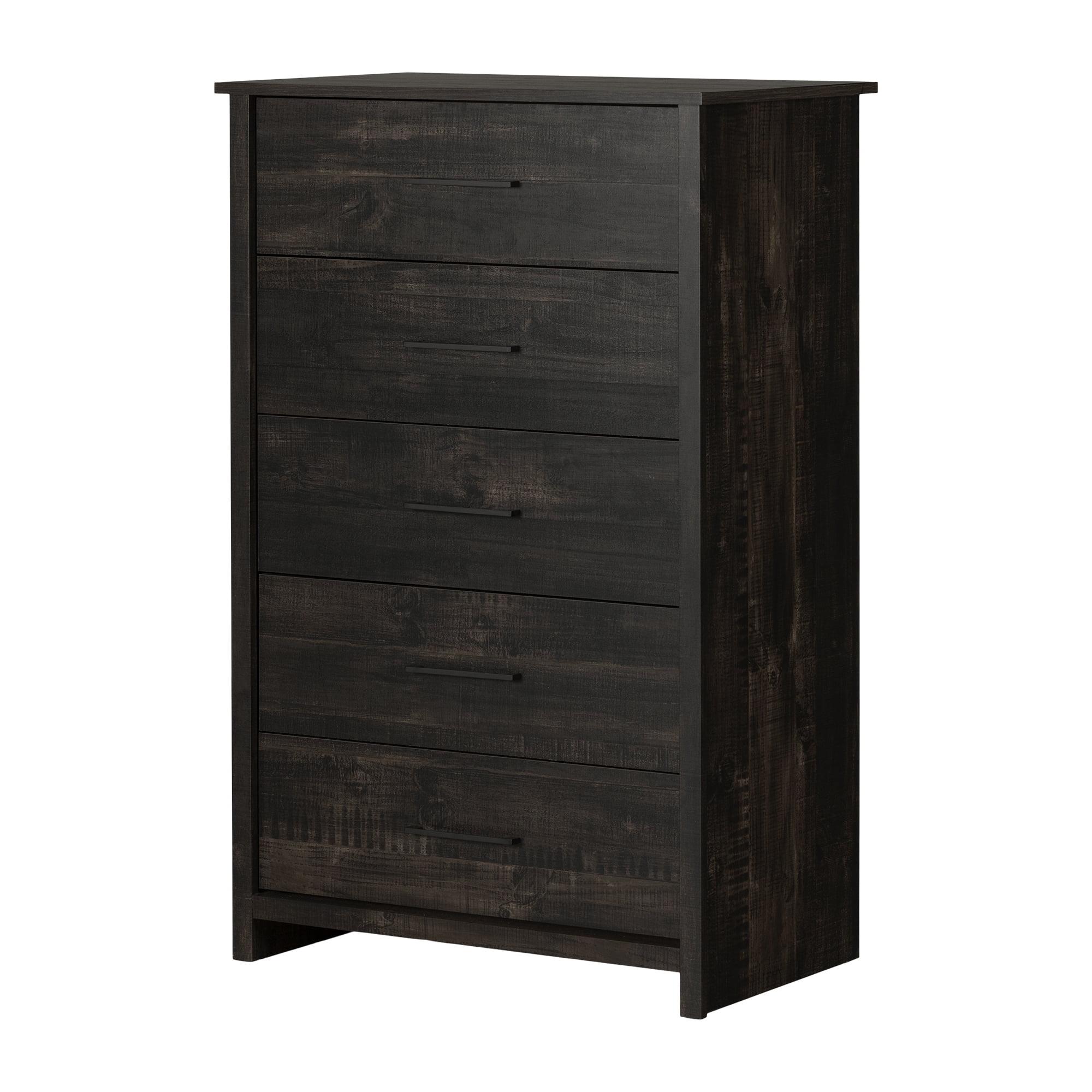 South Shore Chest Rubbed Black: 5-Drawer Vertical Dresser, Laminated Particle Board, Adult Assembly