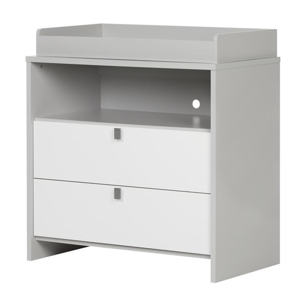 Soft Gray and White Changing Table Dresser with Storage