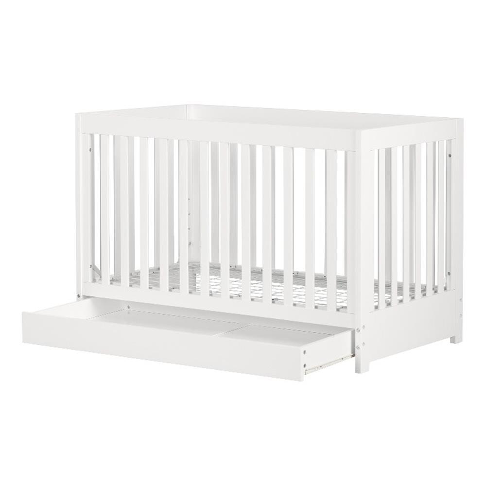 South Shore Furniture Dylane Crib with Drawer and Toddler Rail, Pure White